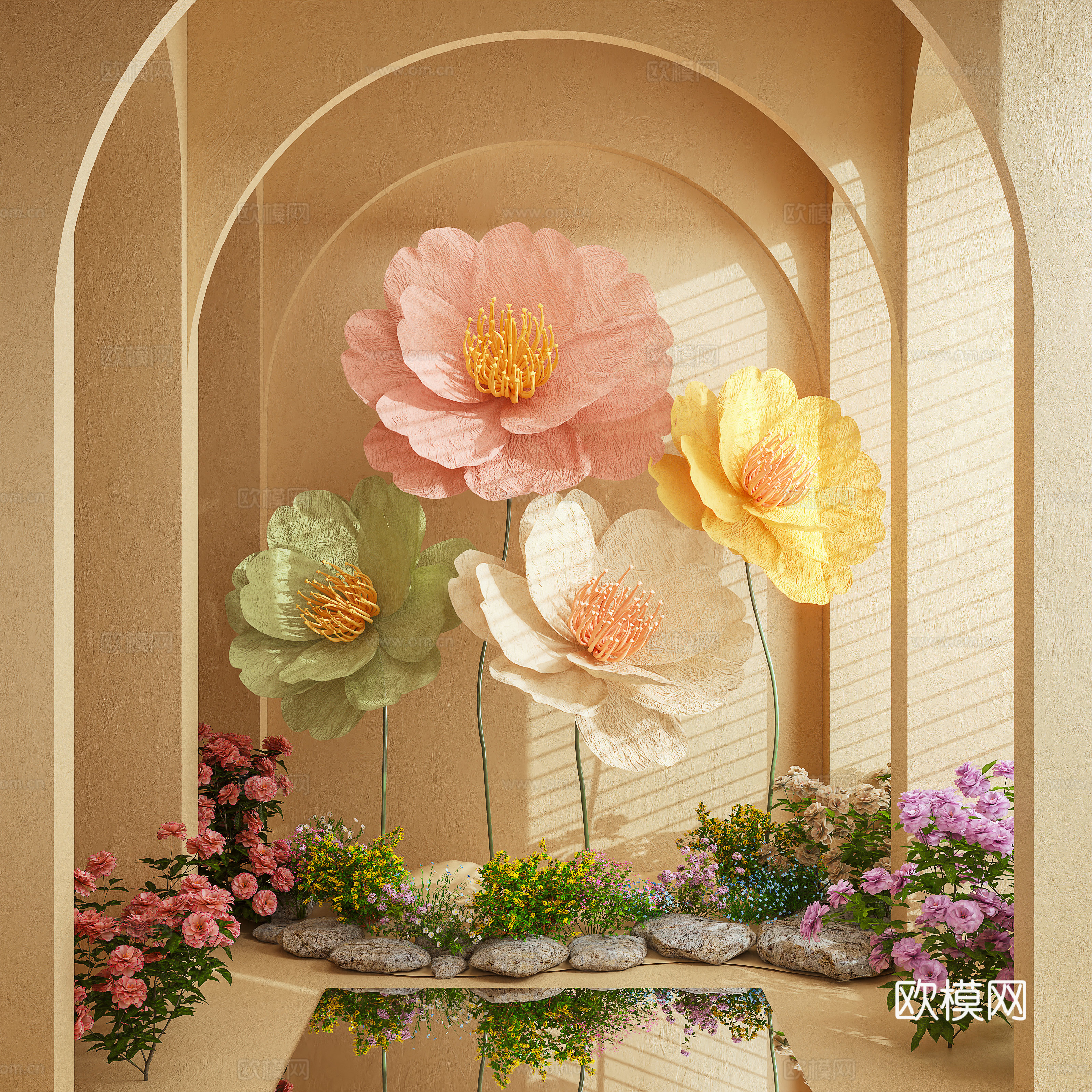 艺术装置 花艺装置 美陈 纸艺大花 摆件3d模型下载