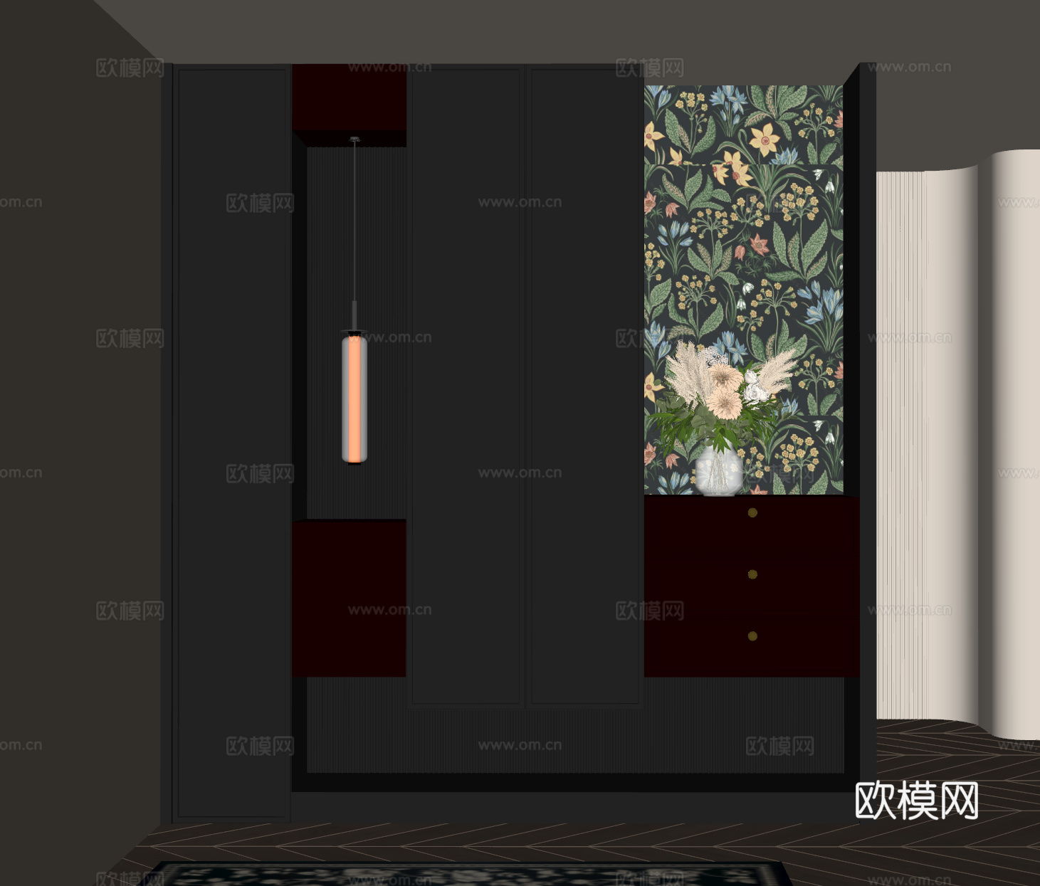 法式复古鞋柜 玄关柜su模型