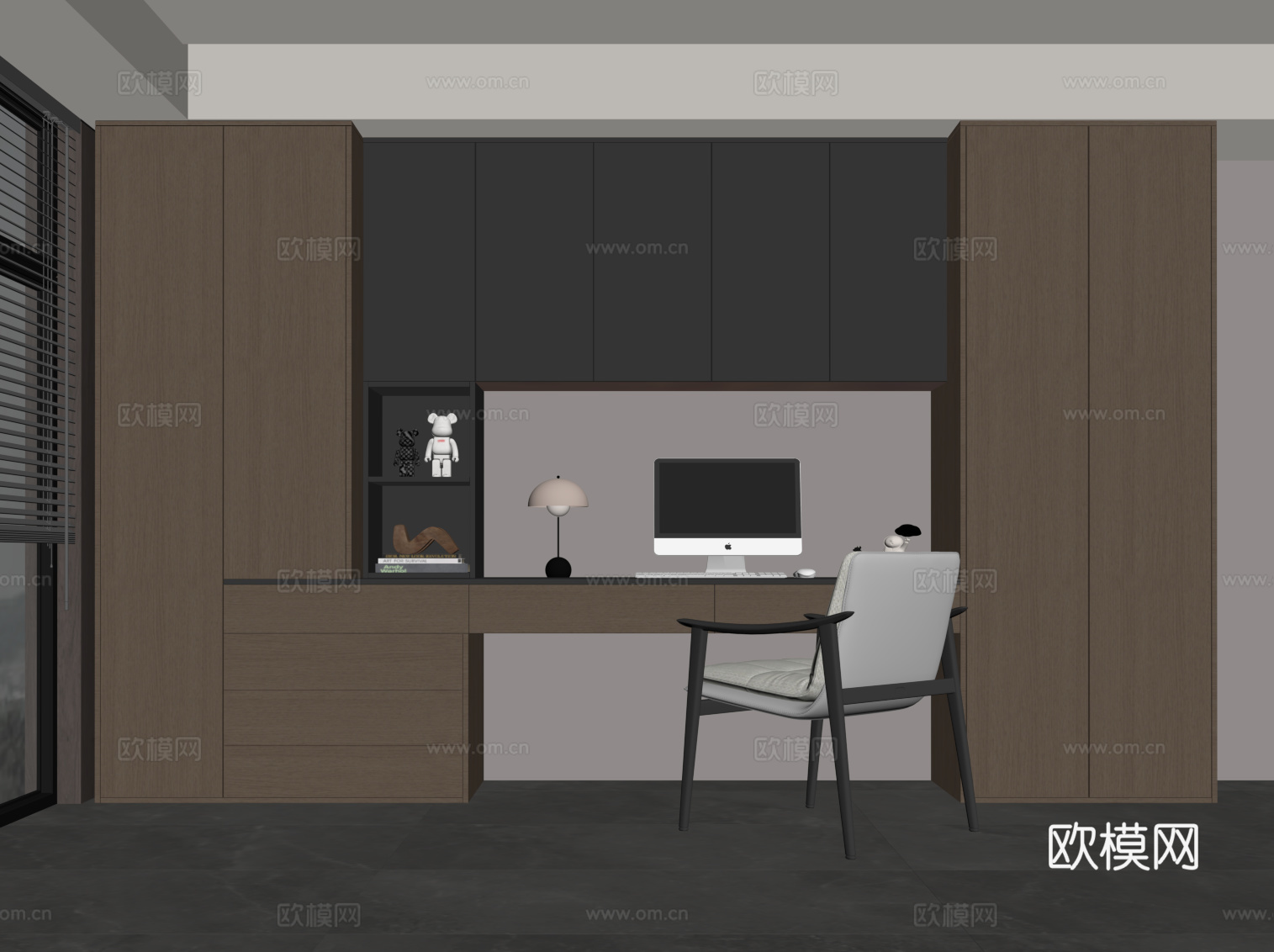 现代意式书柜 书桌椅su模型