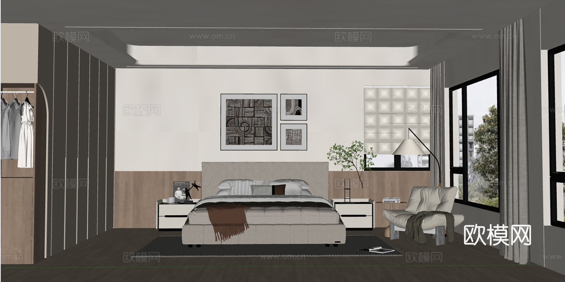 现代意式轻奢风卧室su模型