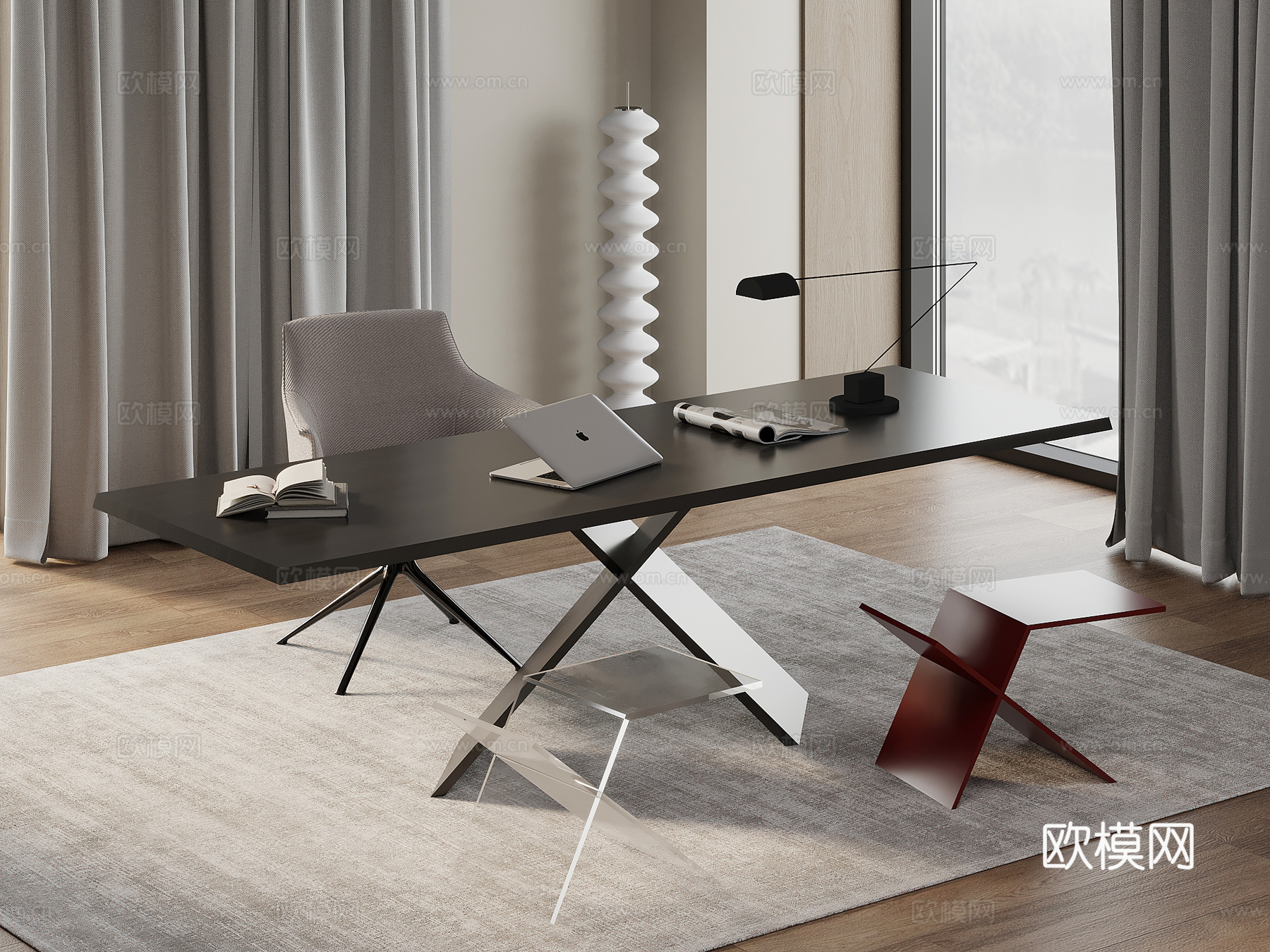 现代意式书桌椅 办公桌椅su模型