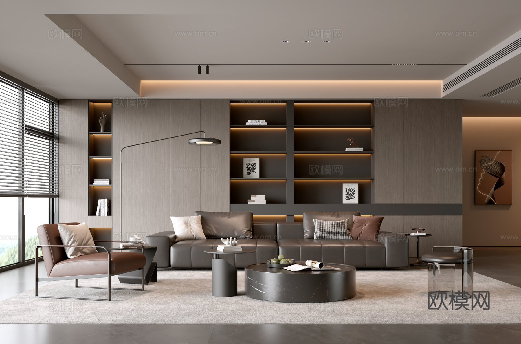 意式客厅 现代客厅 沙发背景墙 装饰柜 客厅背景 组合沙发su模型