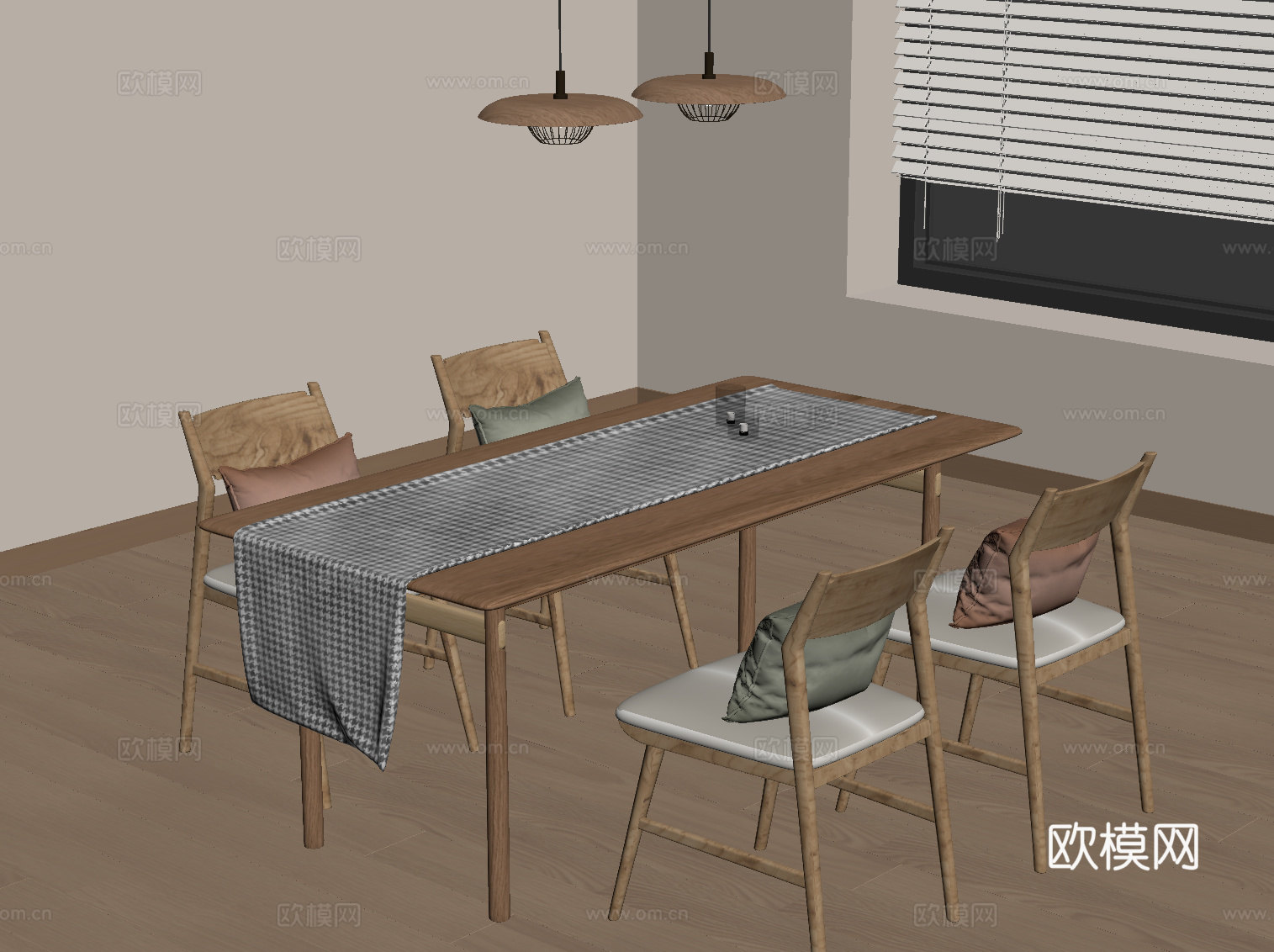 侘寂风餐桌椅su模型