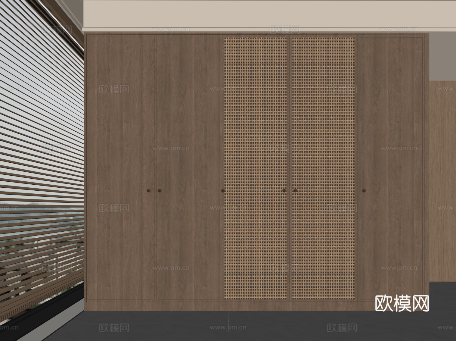 新中式衣柜 藤编柜门su模型