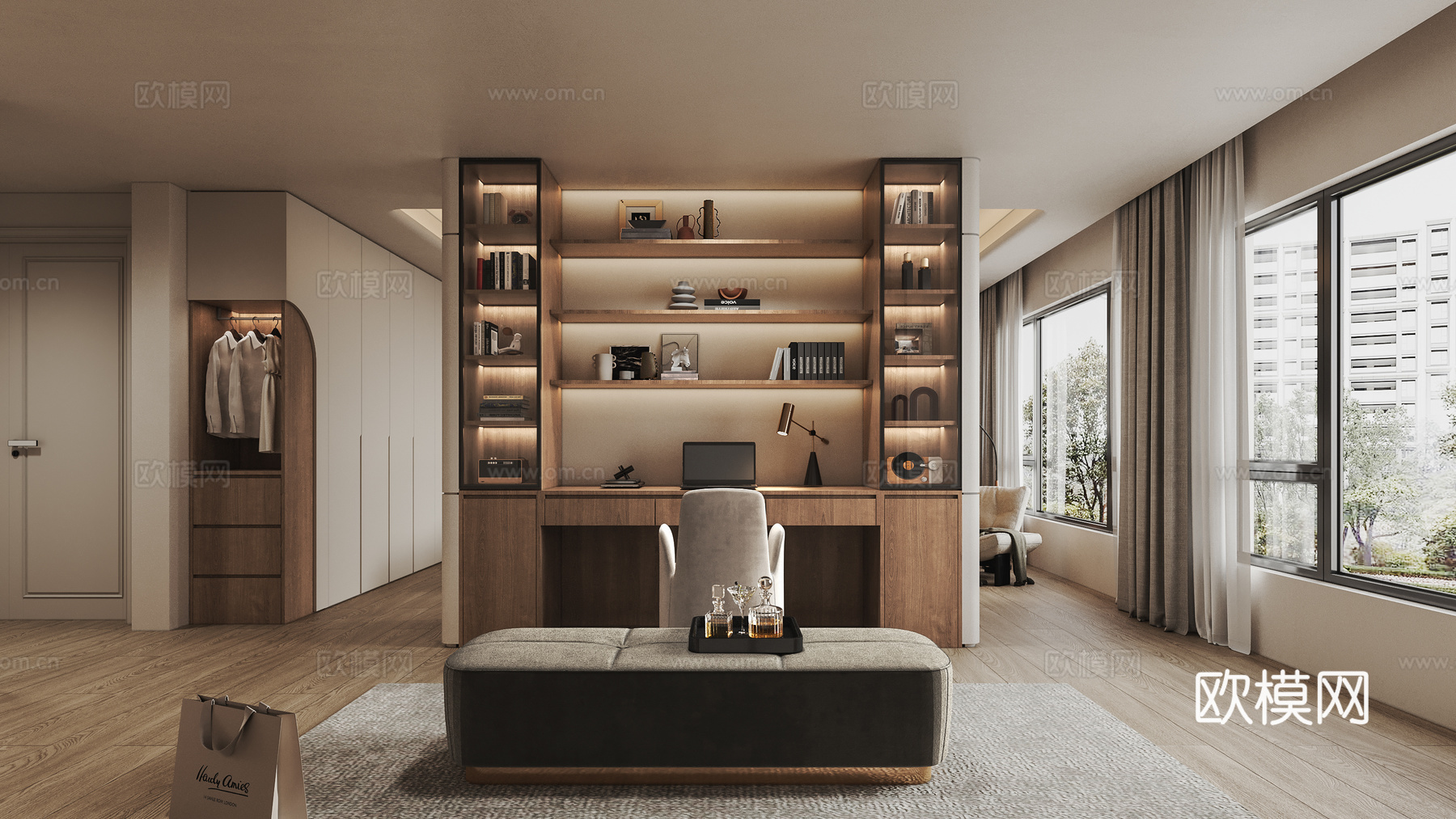 现代意式开放式书房3d模型下载
