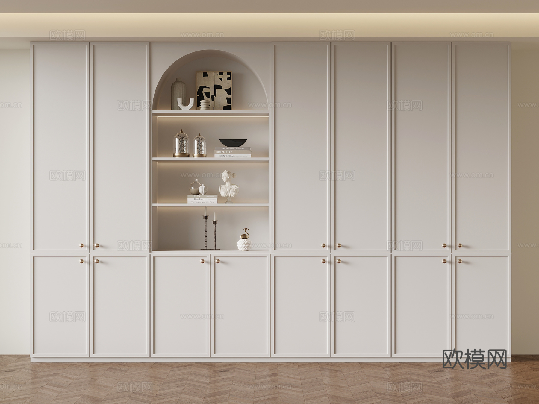 法式奶油风书柜su模型