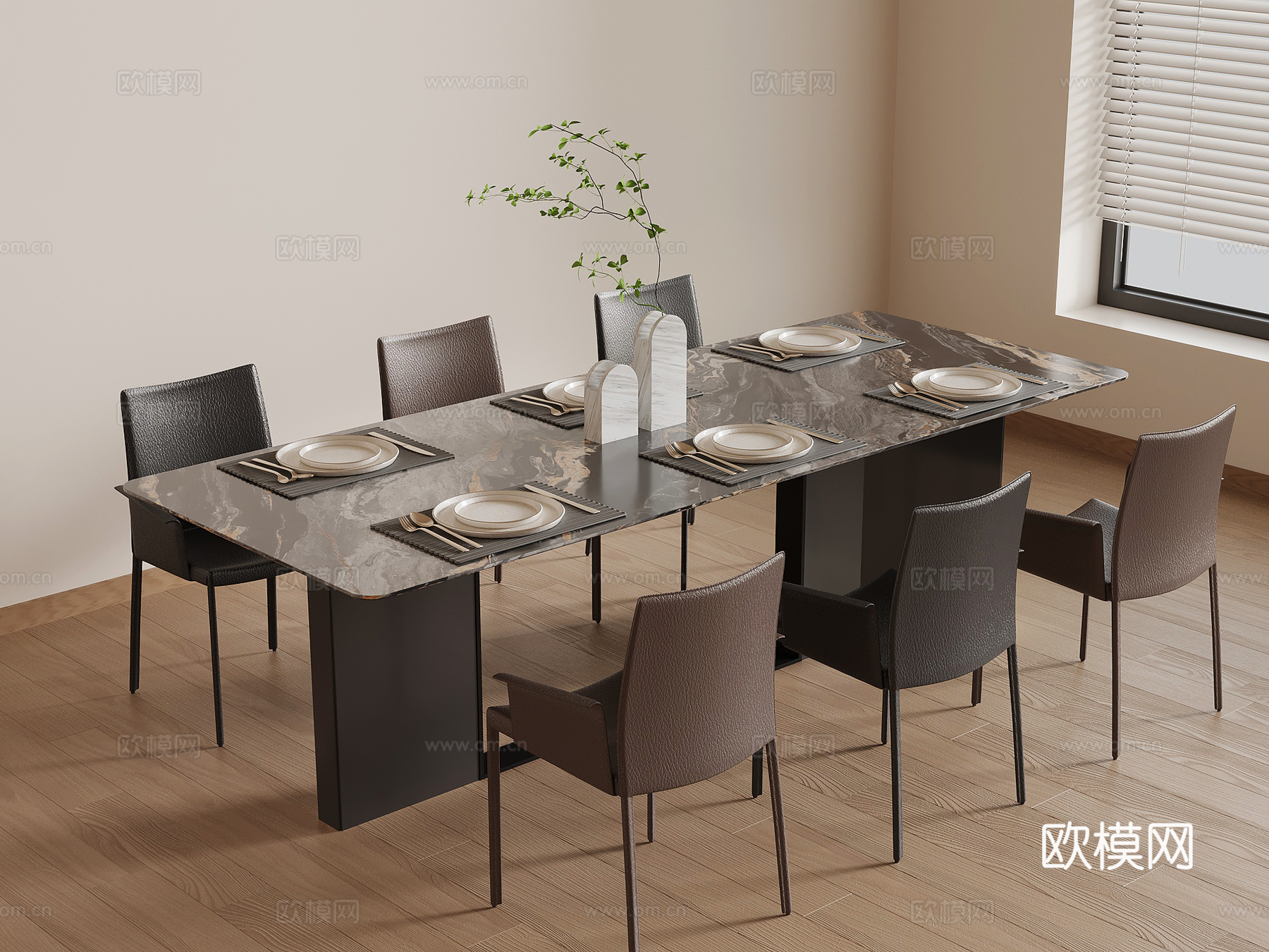 现代意式餐桌椅su模型