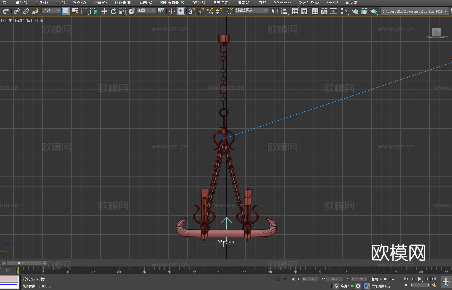 吊灯 铁艺 蜡烛 链条 复古3d模型下载（渲染图4）