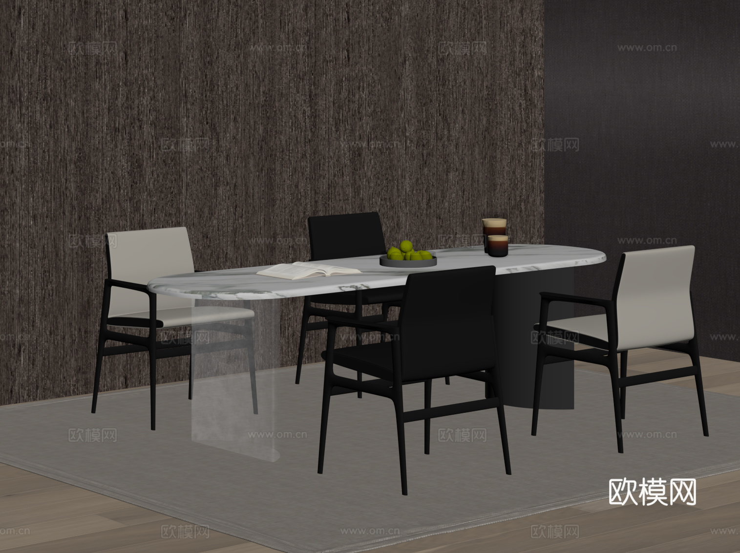 现代意式餐桌椅su模型