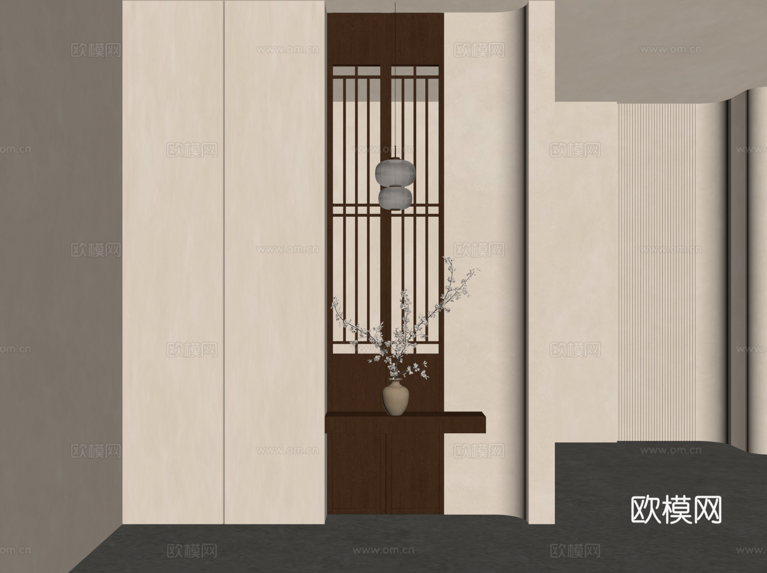新中式玄关 入户隔断su模型