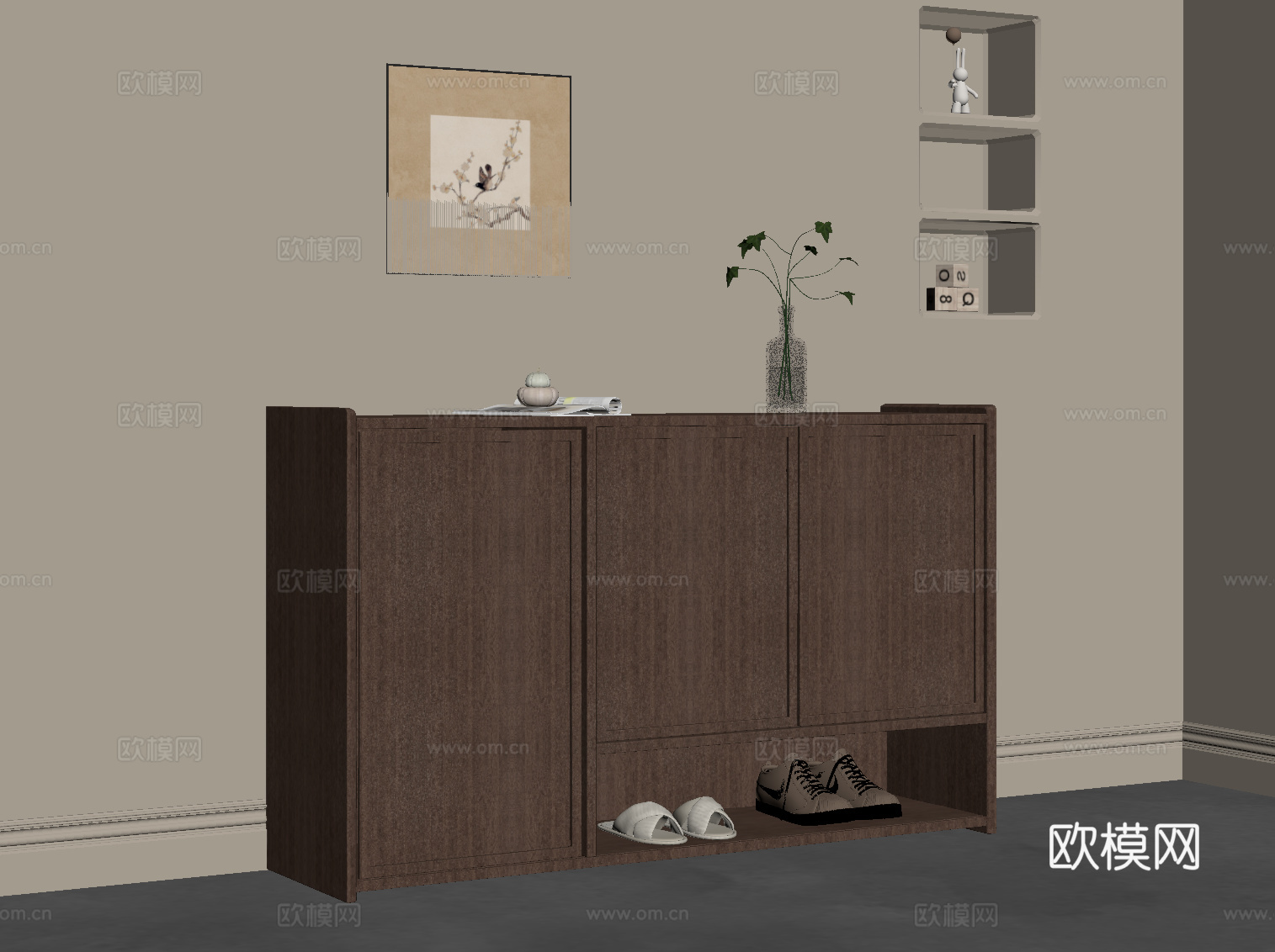 中古风鞋柜 玄关柜su模型