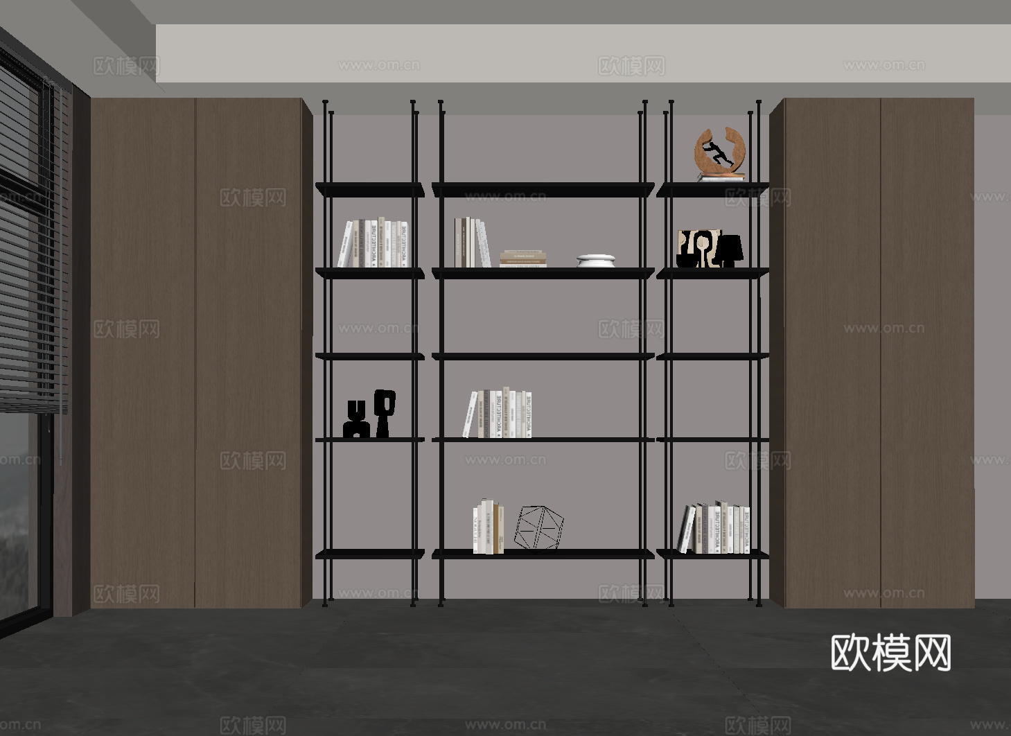 现代意式书柜 书桌椅su模型