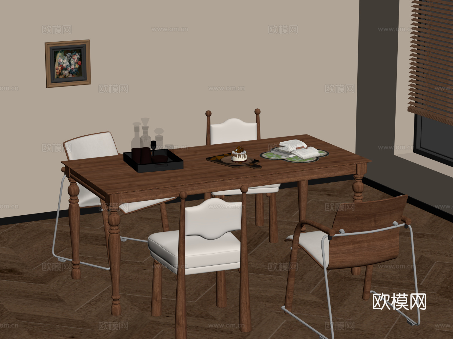 法式中古风餐桌椅su模型