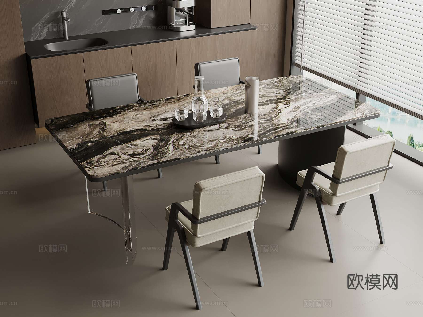 现代意式餐桌椅su模型