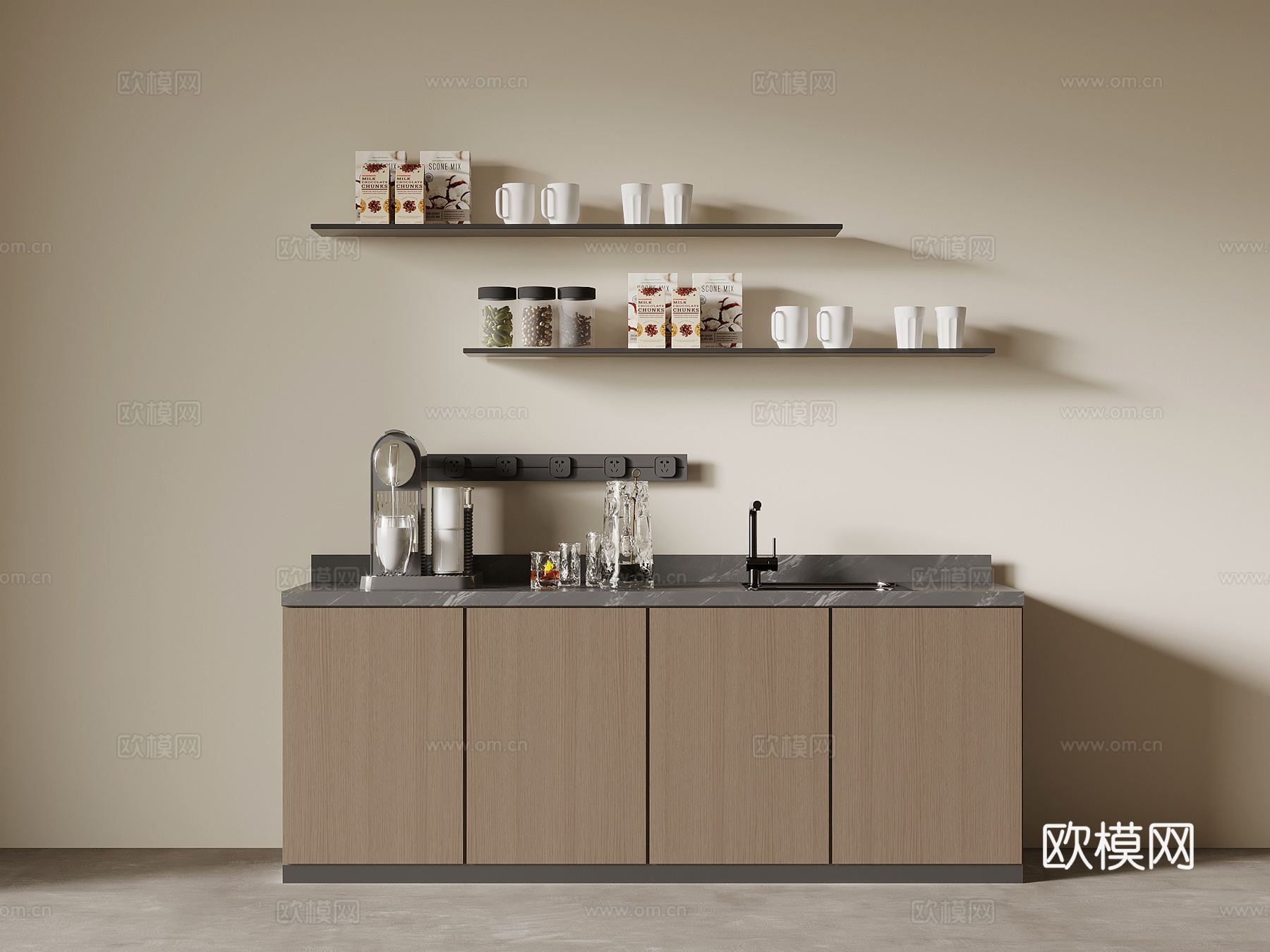 现代意式酒柜 边柜 水吧柜su模型