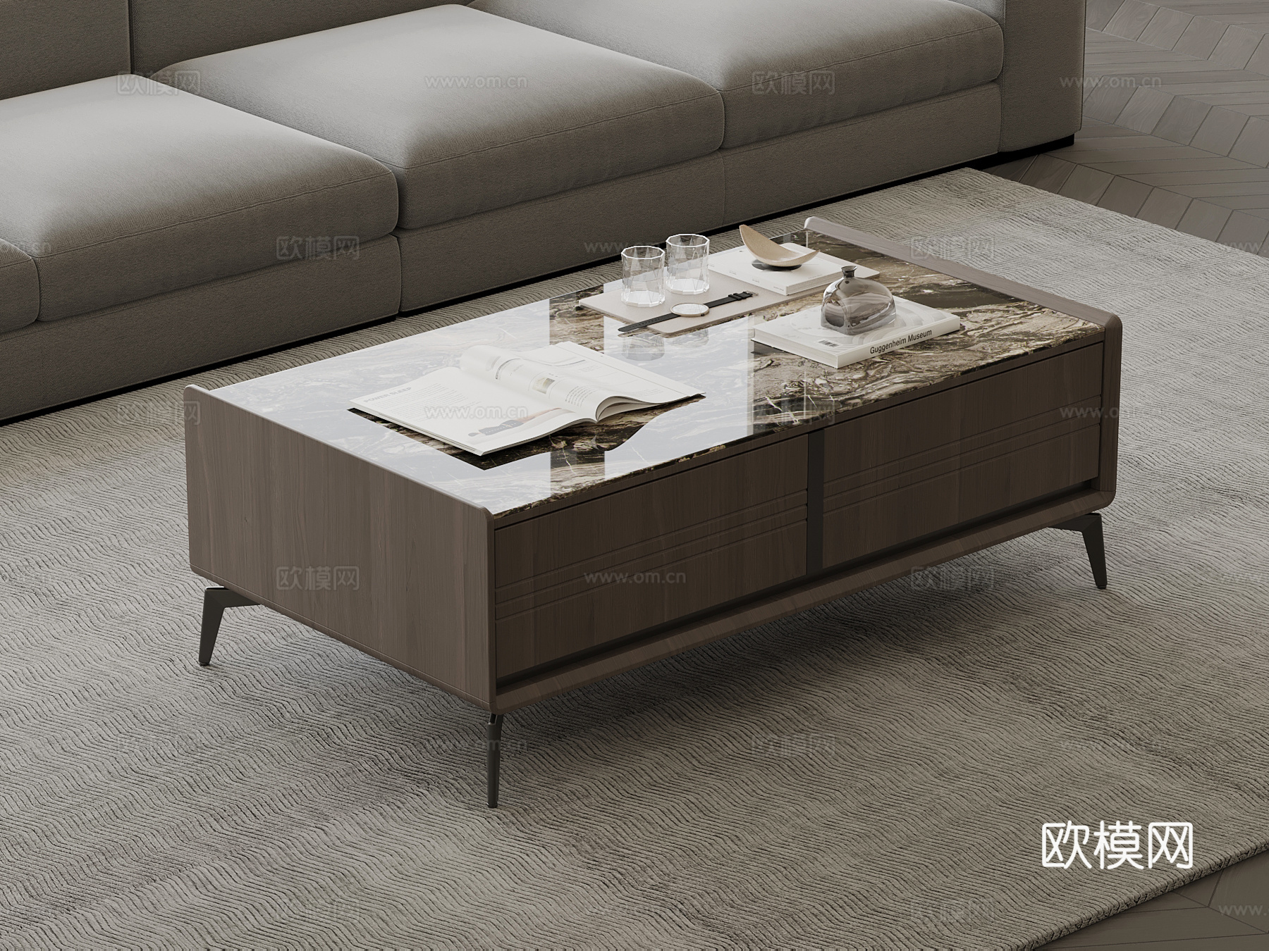 现代意式茶几 方形茶几su模型