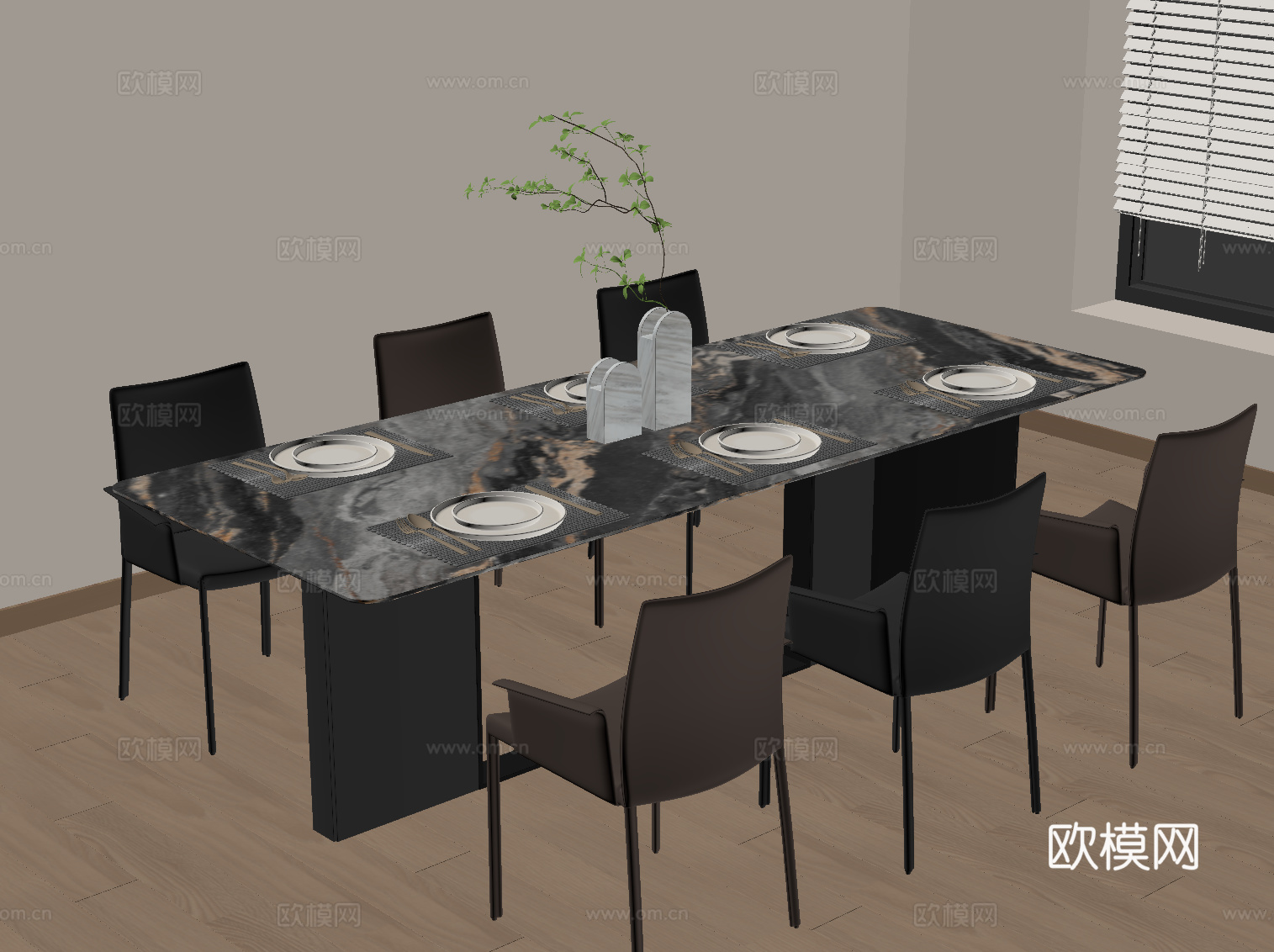 现代意式餐桌椅su模型