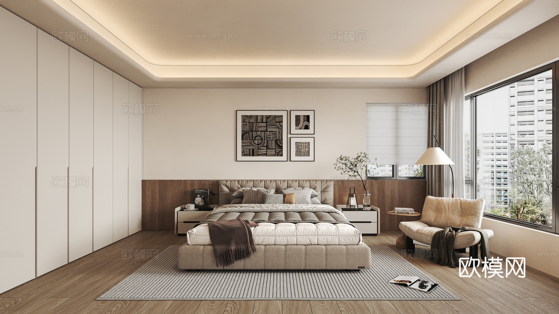 现代意式轻奢风卧室su模型