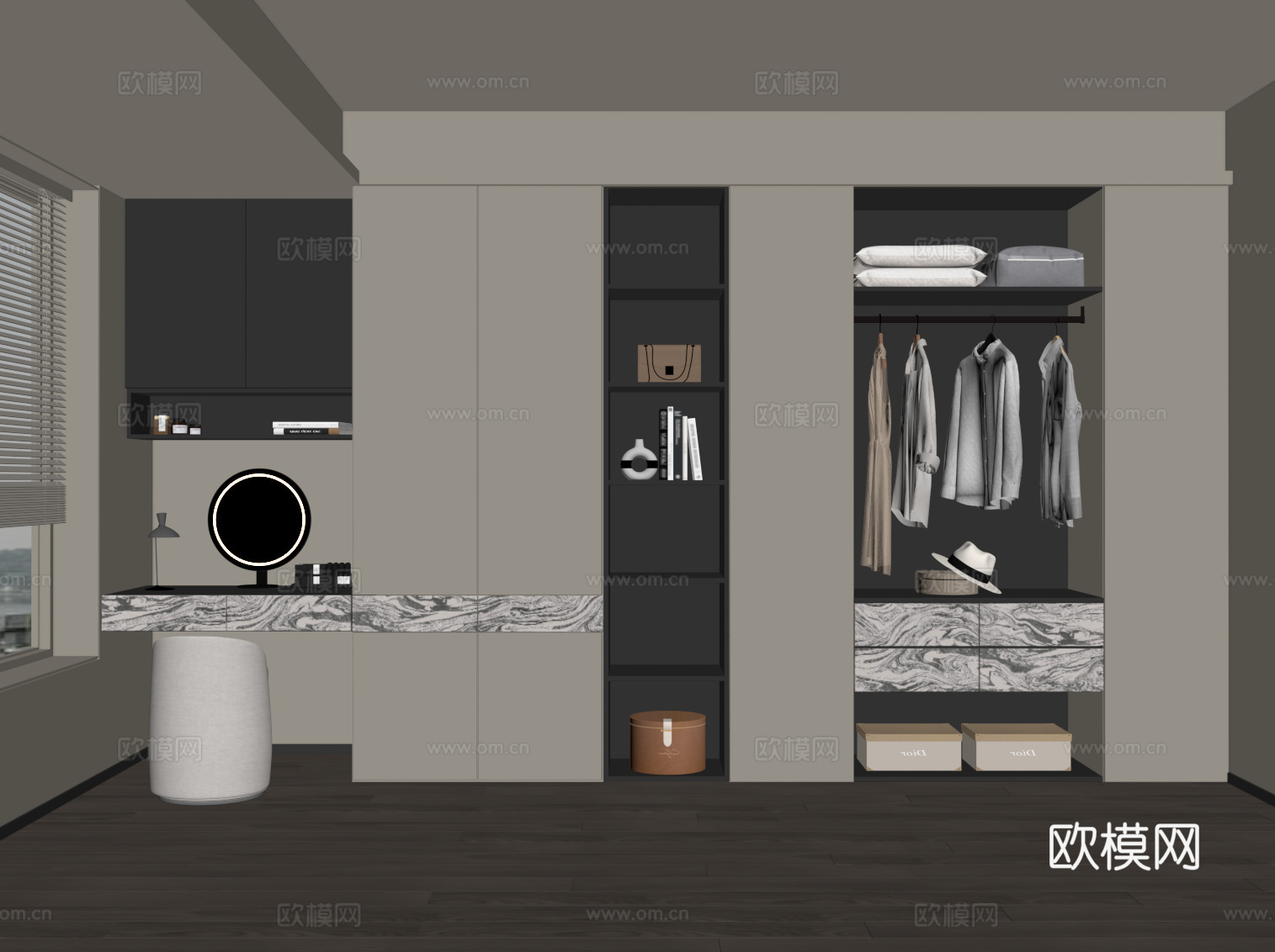 现代衣柜 梳妆台su模型