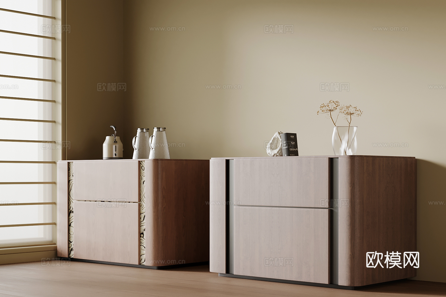 现代中古风餐边柜 备餐柜su模型