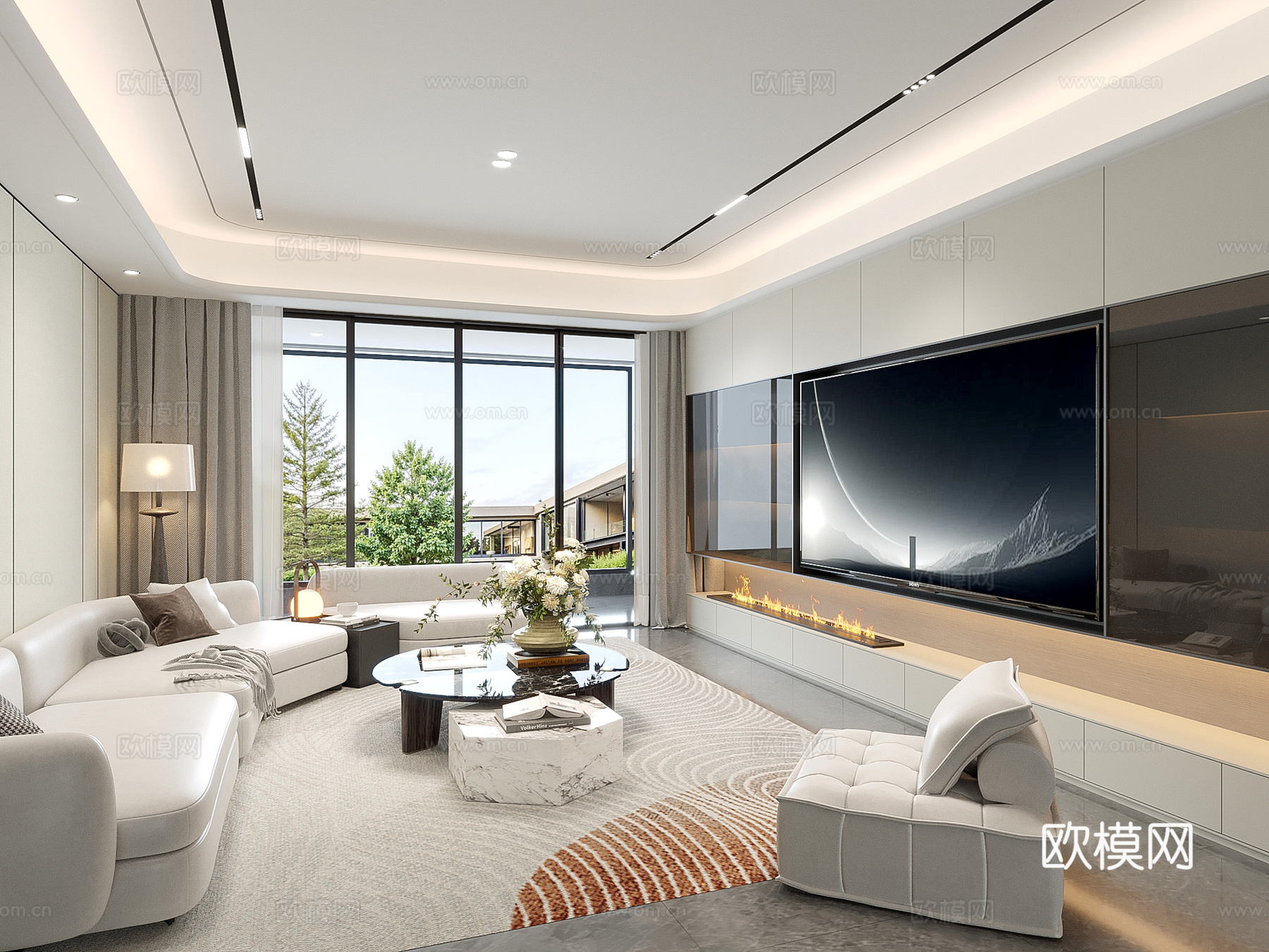 现代客厅 电视墙su模型