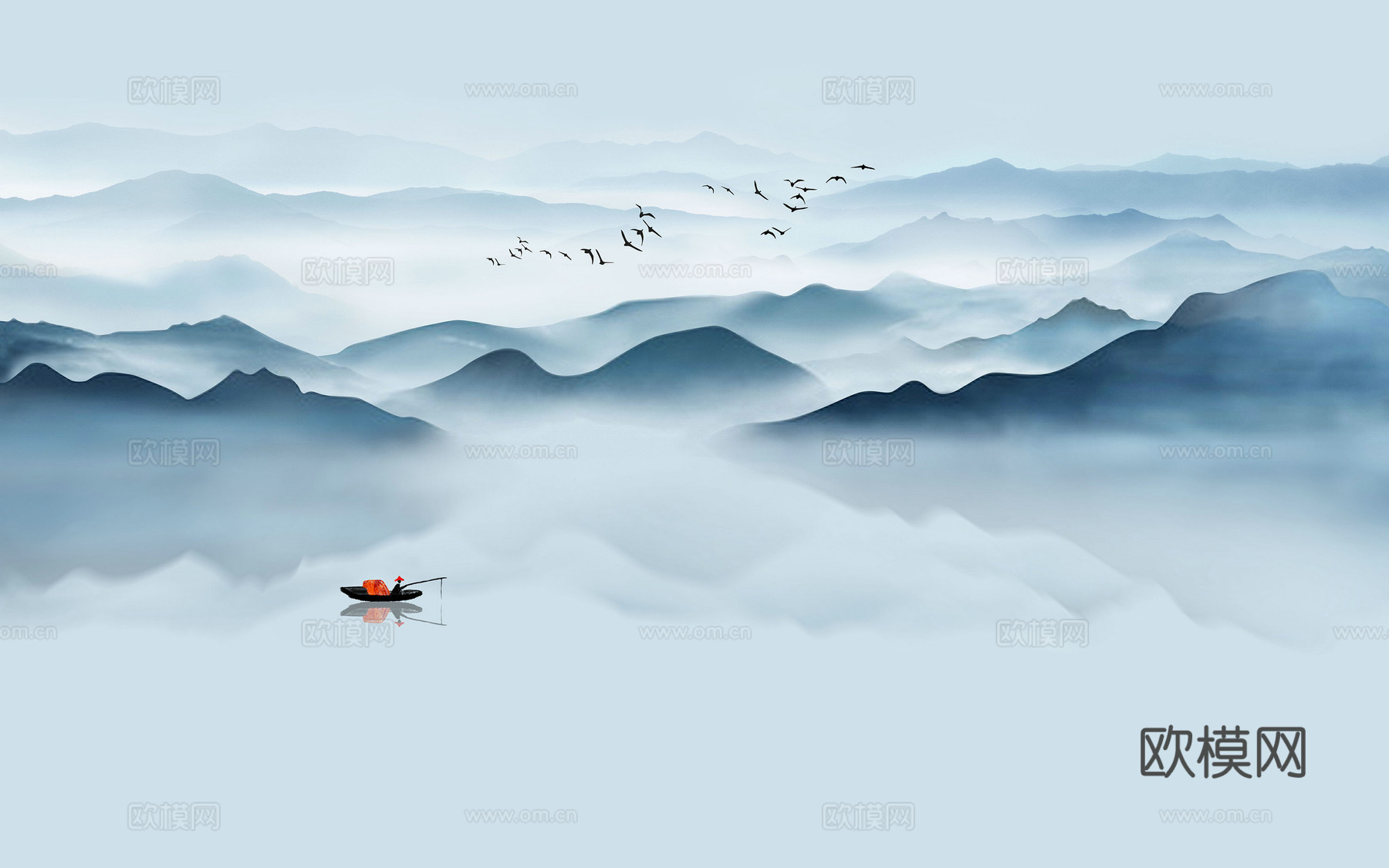 中式山水水墨画壁纸壁画装饰画下载