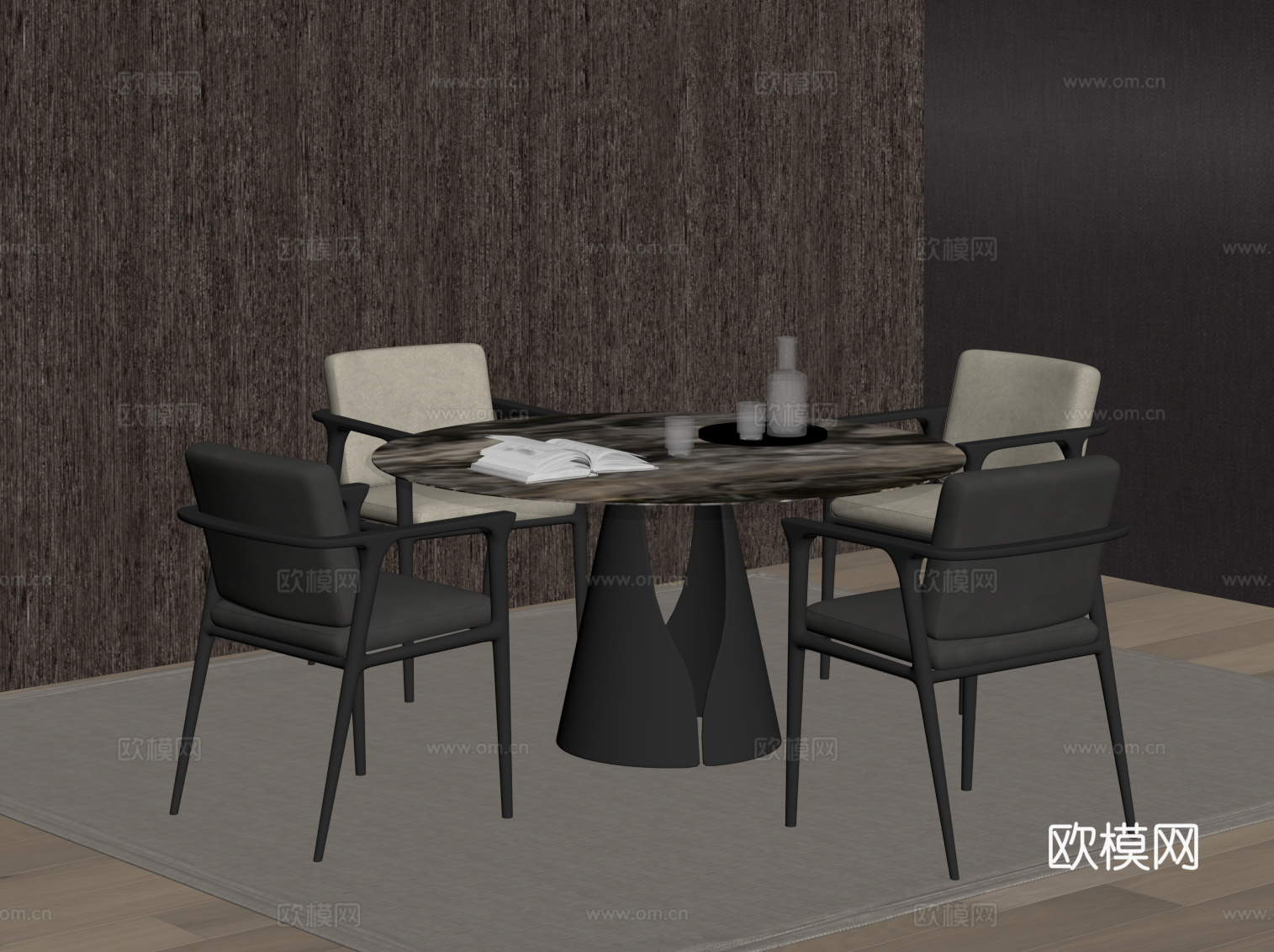 现代意式餐桌椅 圆桌su模型