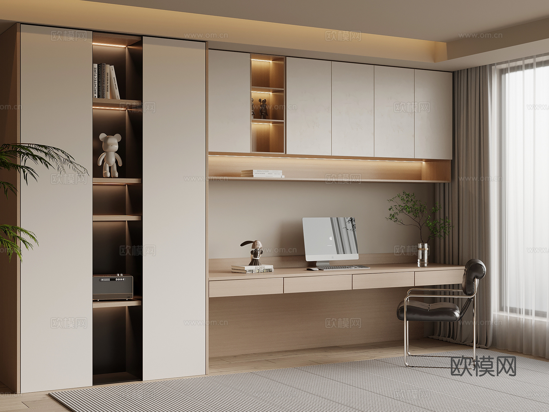 现代简约书柜 书桌椅su模型