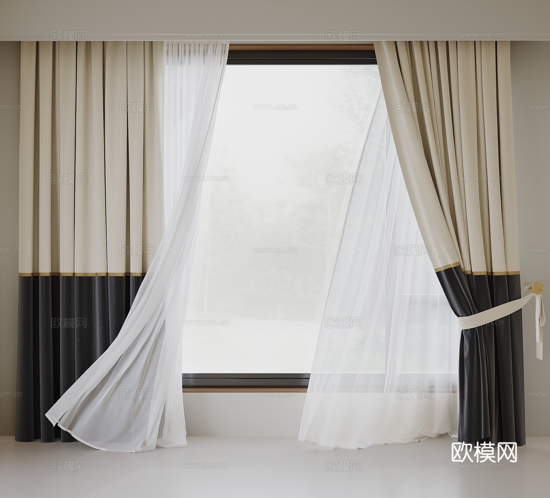 现代窗帘 布艺窗帘 纱帘 室内窗帘su模型