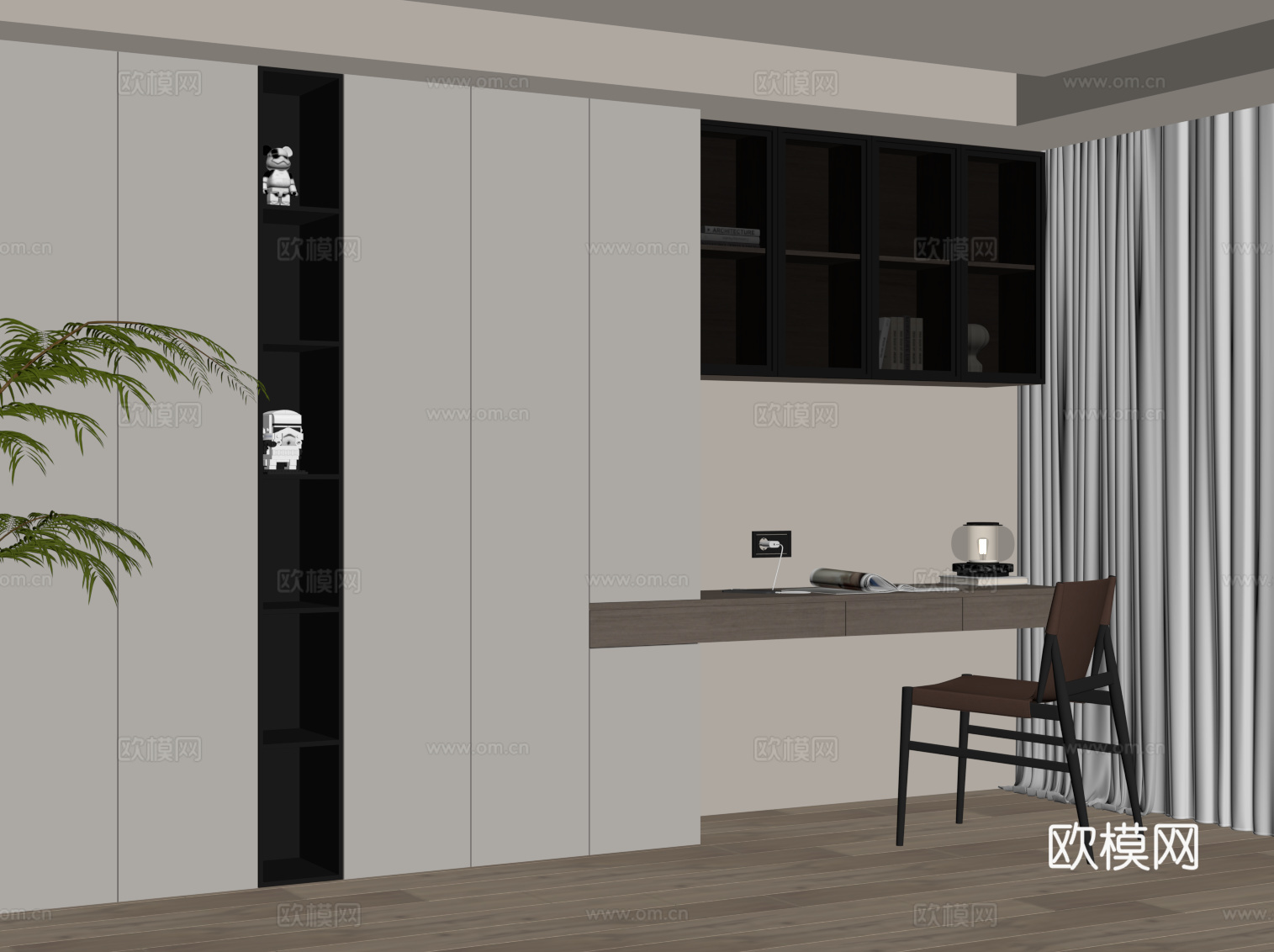 现代简约书柜 书桌椅su模型