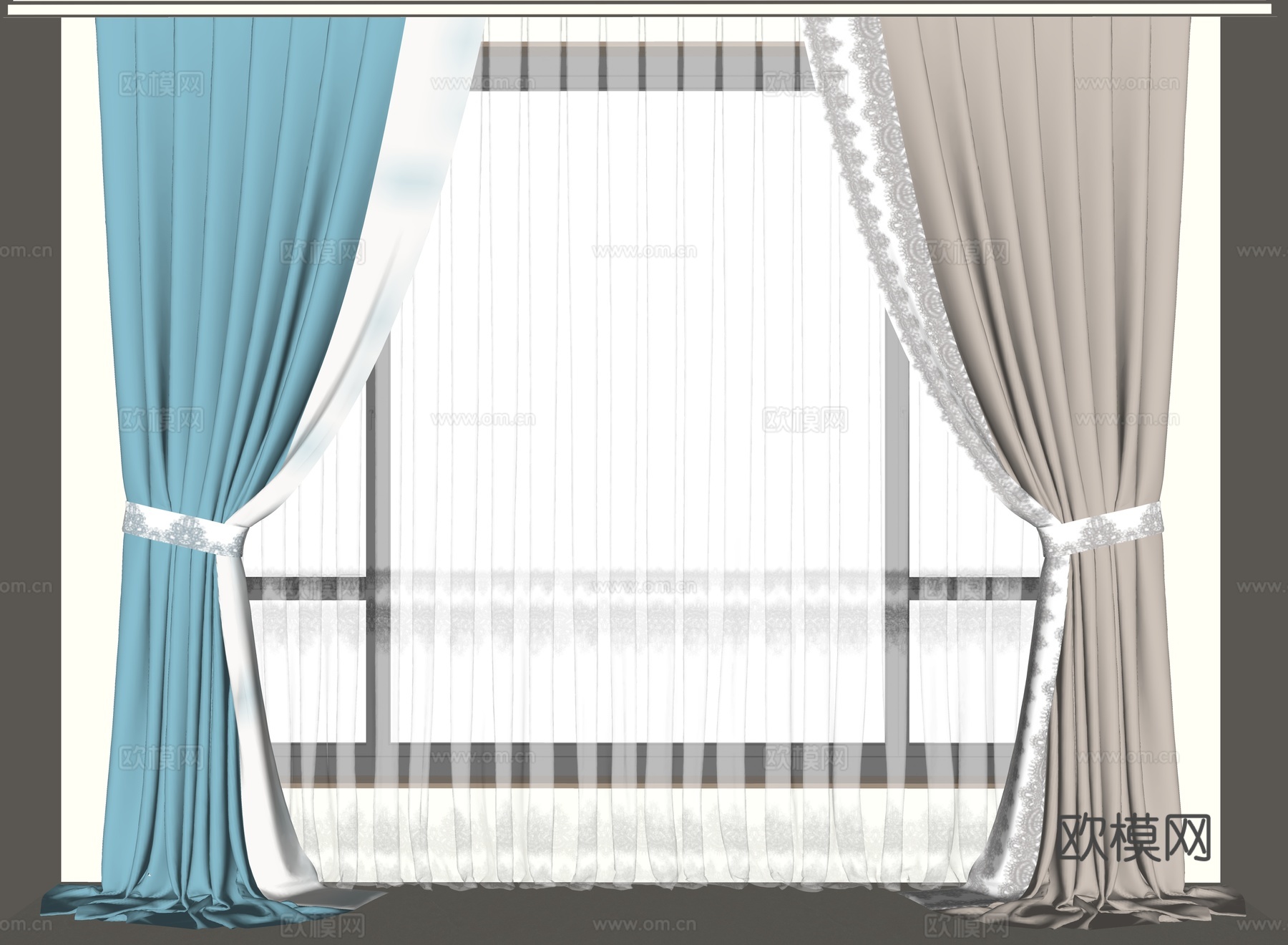 现代窗帘 室内窗帘 布艺窗帘 纱帘su模型