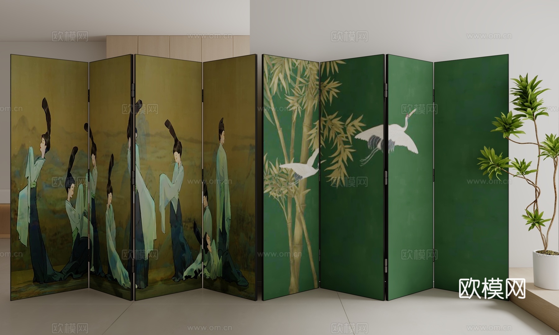 新中式屏风3d模型下载