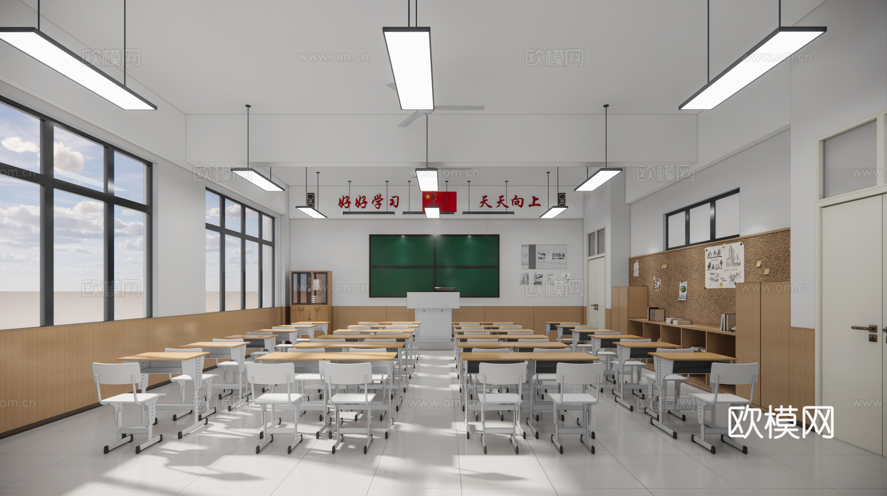 现代极简教室_多媒体教室_单层教室_普通教室_电脑室_画室su模型