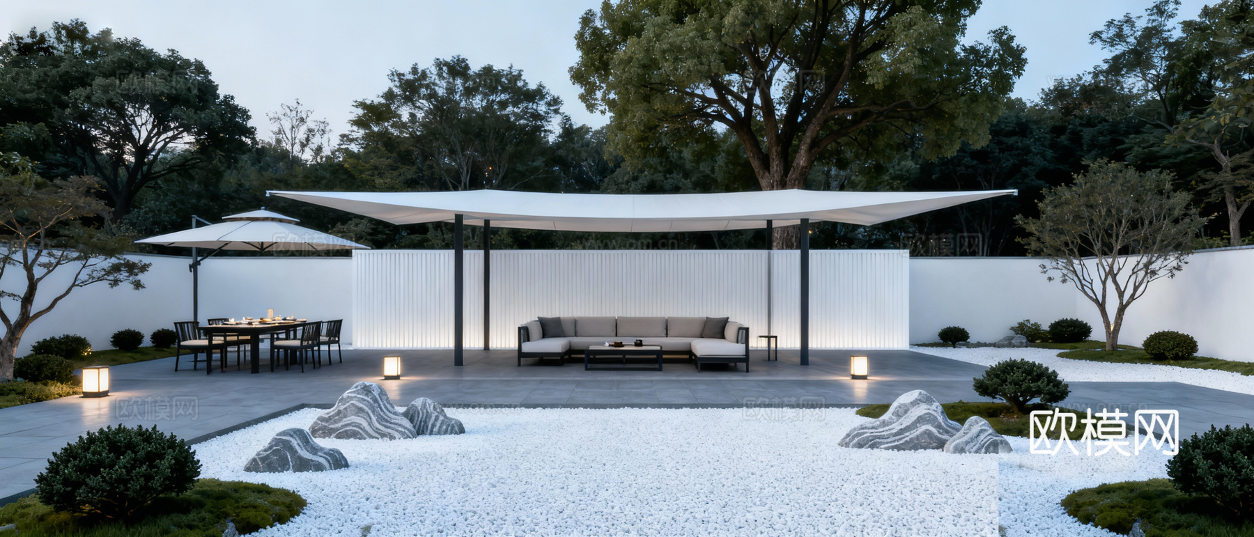 新中式别墅庭院外景下载