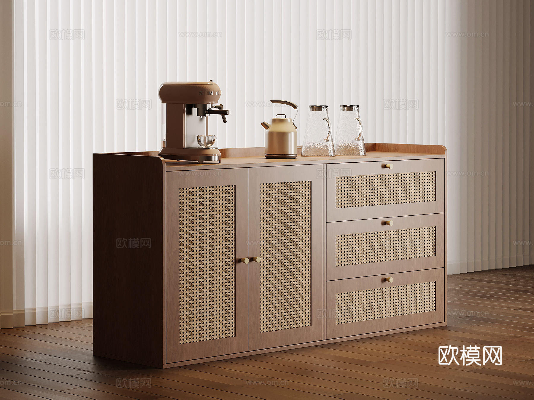 现代中古风餐边柜 备餐柜su模型