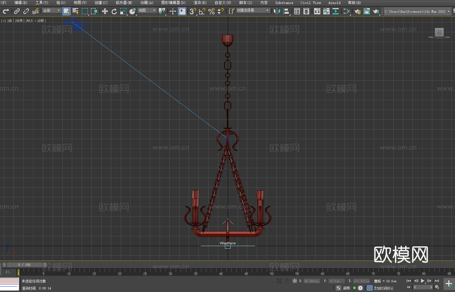 吊灯 铁艺 蜡烛 链条 复古3d模型下载（渲染图3）