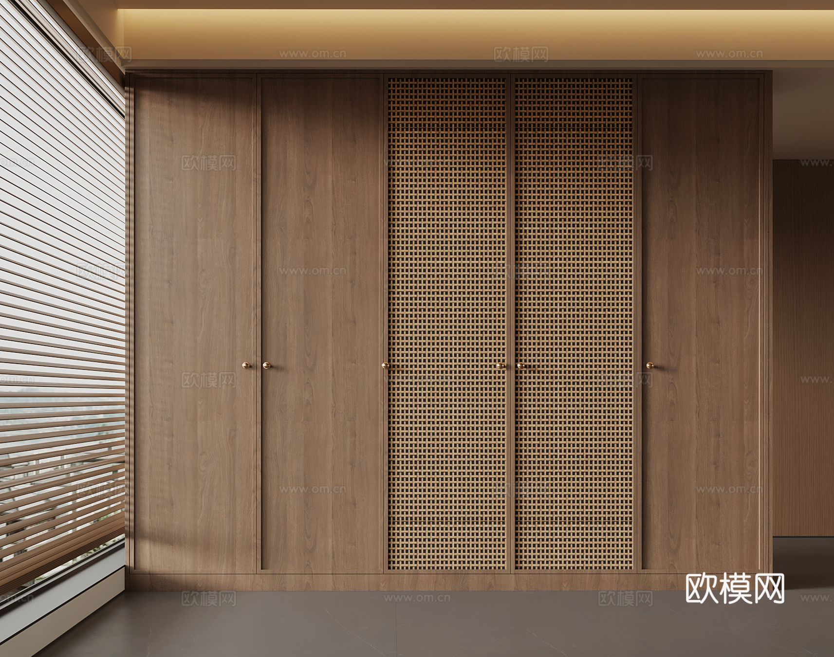 新中式衣柜 藤编柜门su模型