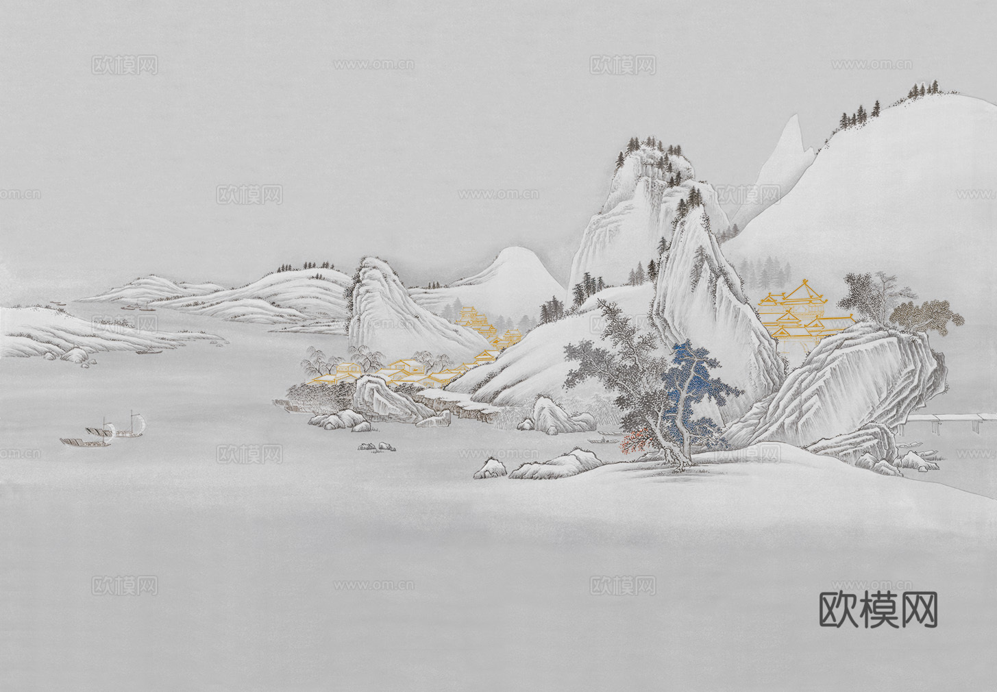 中式山水水墨画壁纸壁画装饰画