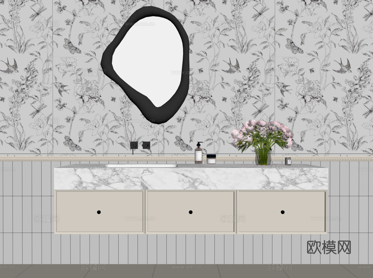 法式奶油风浴室柜 洗手台su模型