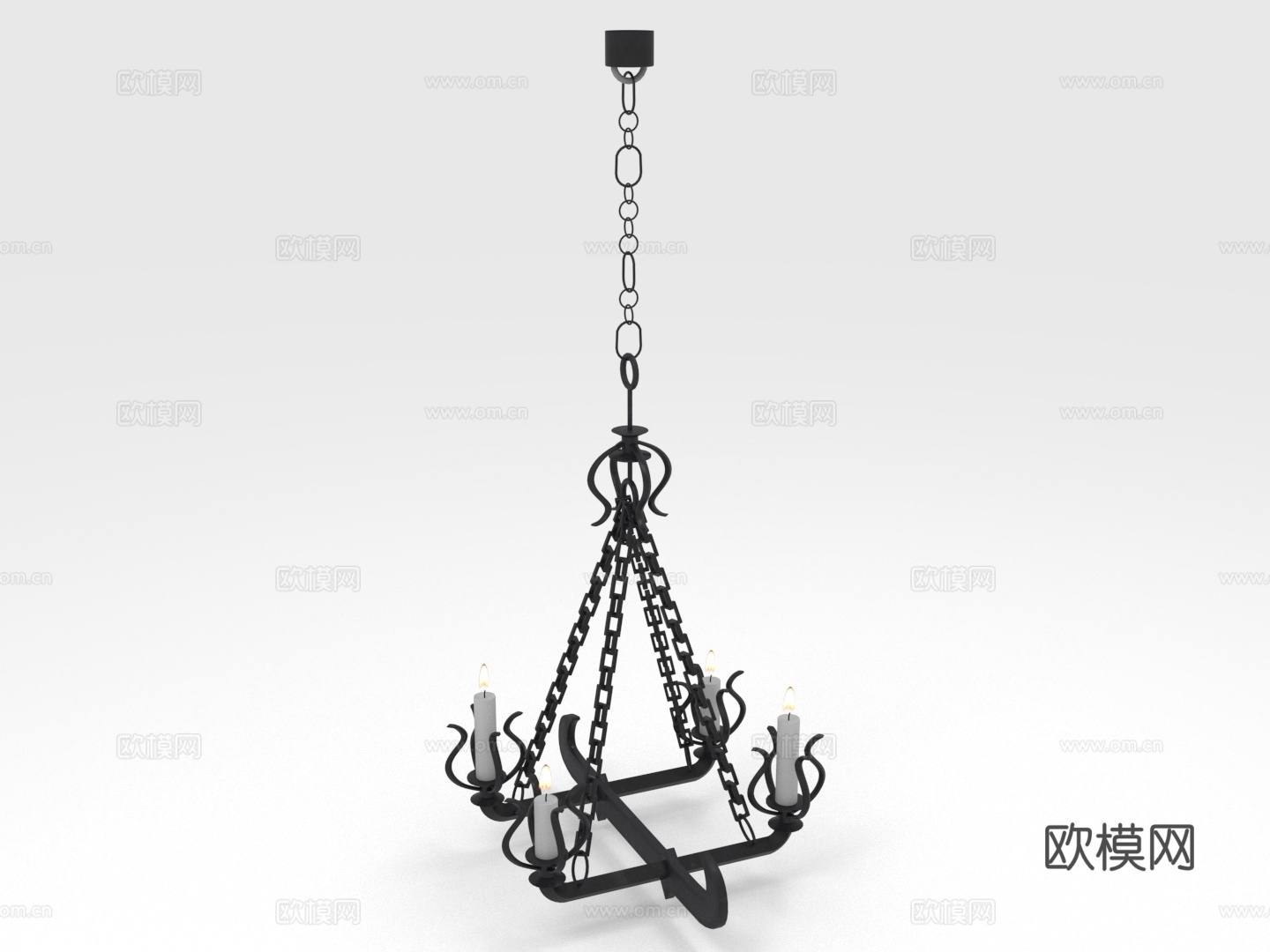吊灯 铁艺 蜡烛 链条 复古3d模型下载（渲染图1）