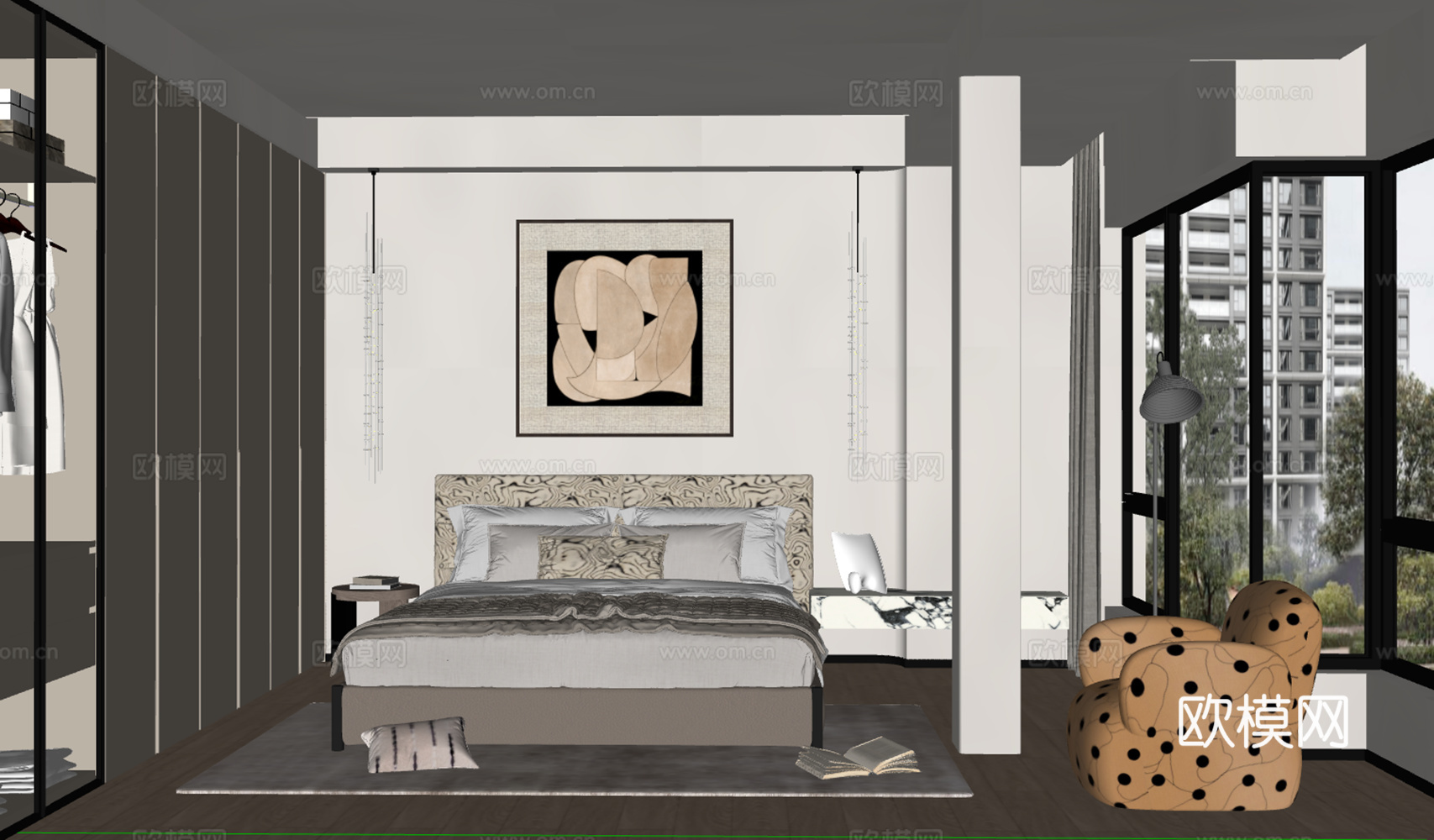 现代意式轻奢卧室su模型