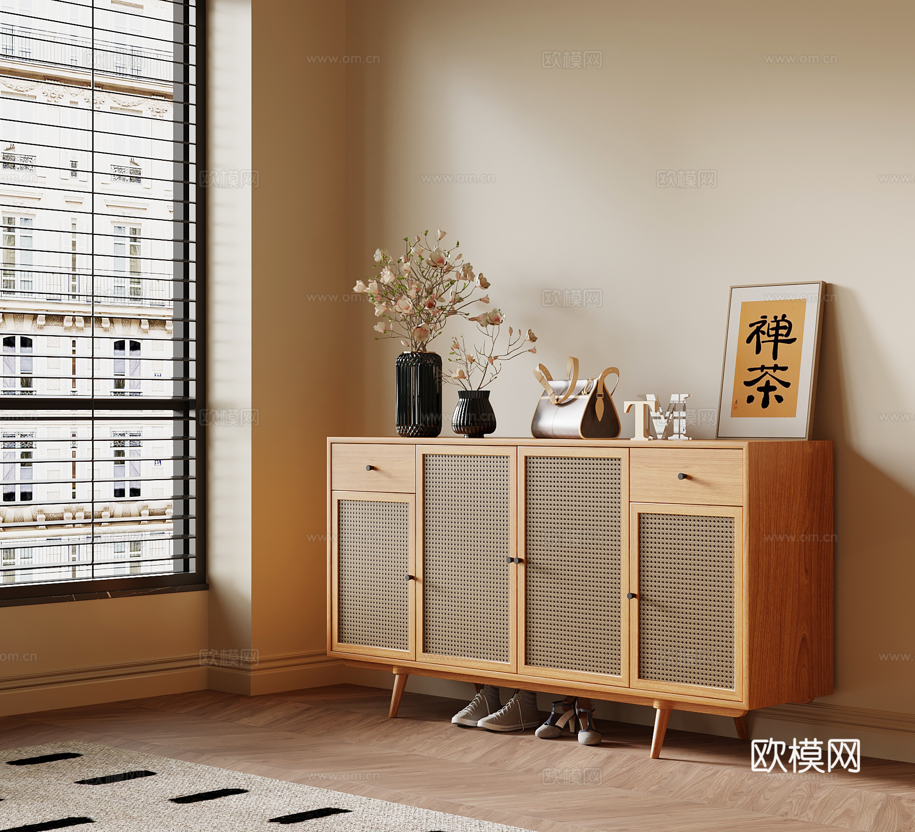 侘寂风玄关柜 端景柜 边柜su模型