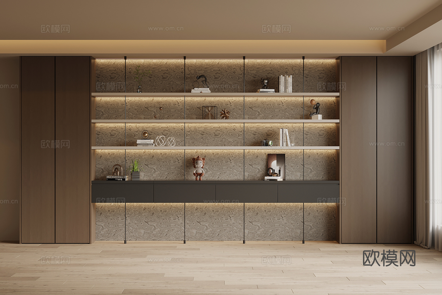 现代意式书柜su模型