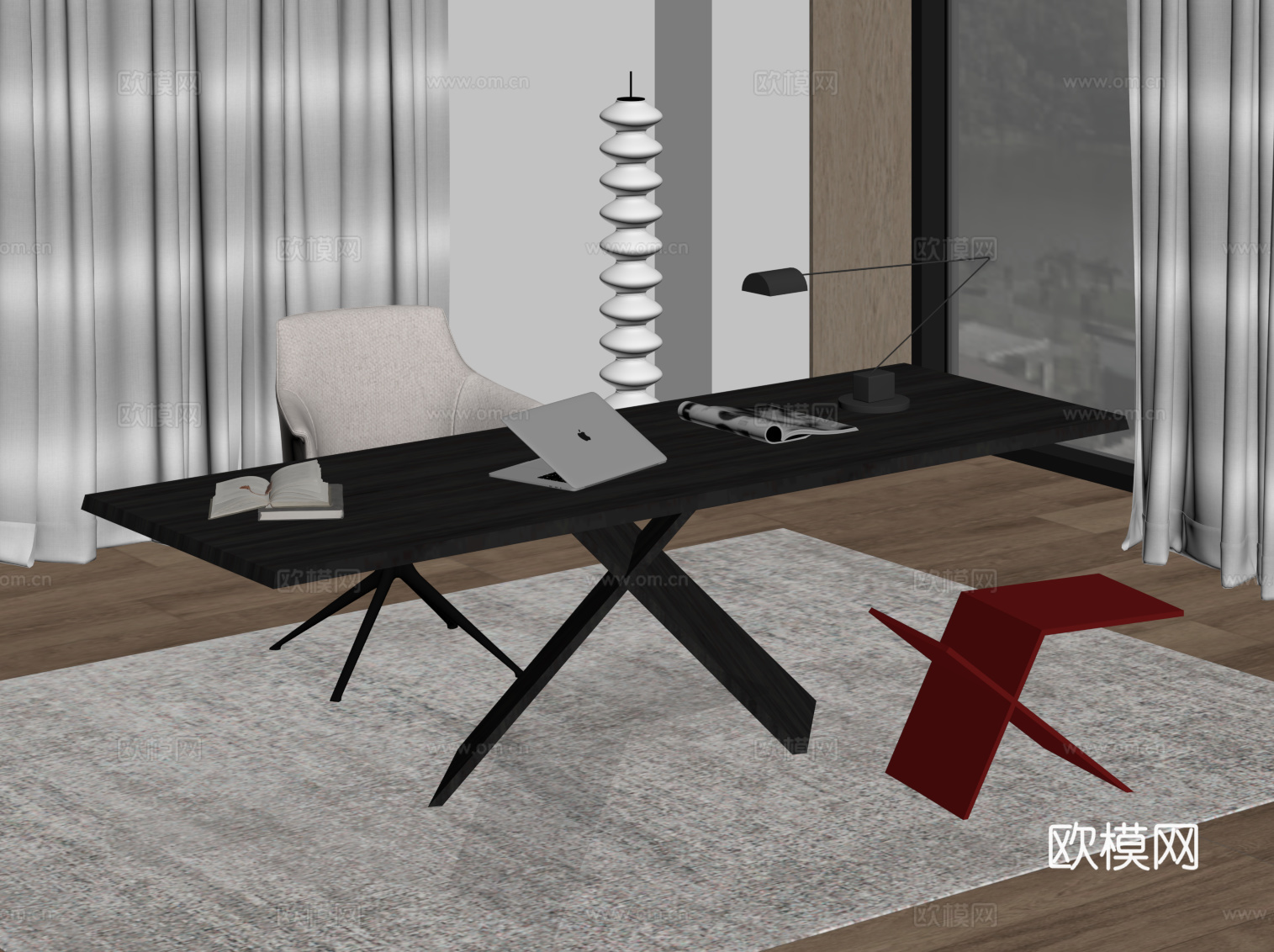 现代意式书桌椅 办公桌椅su模型