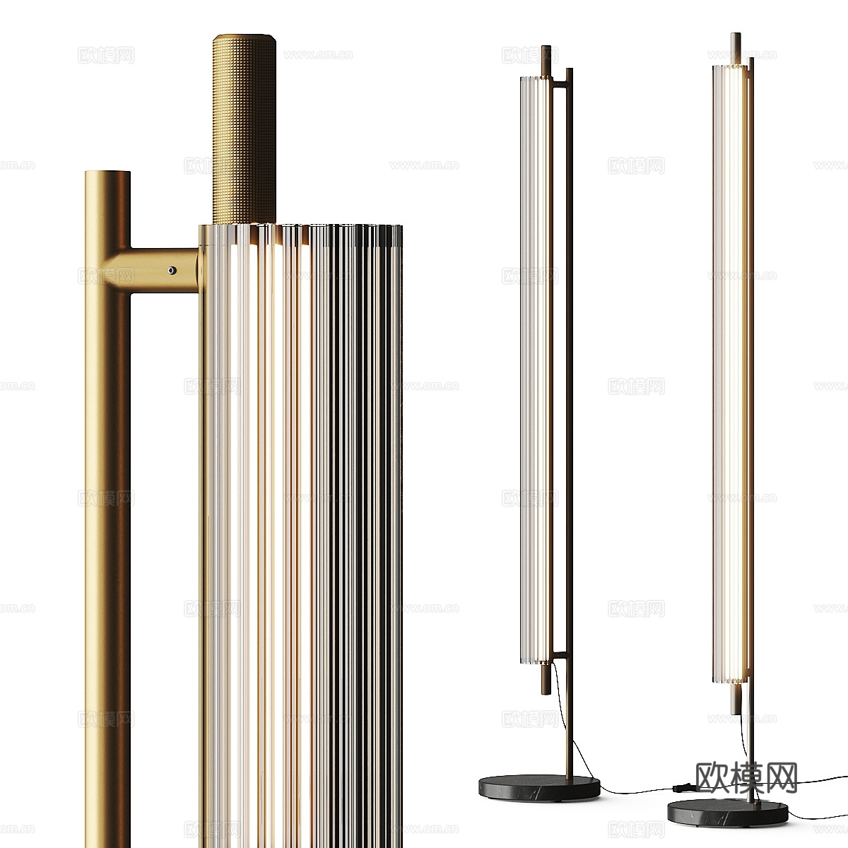 现代轻奢金属玻璃落地灯3d模型下载（渲染图1）