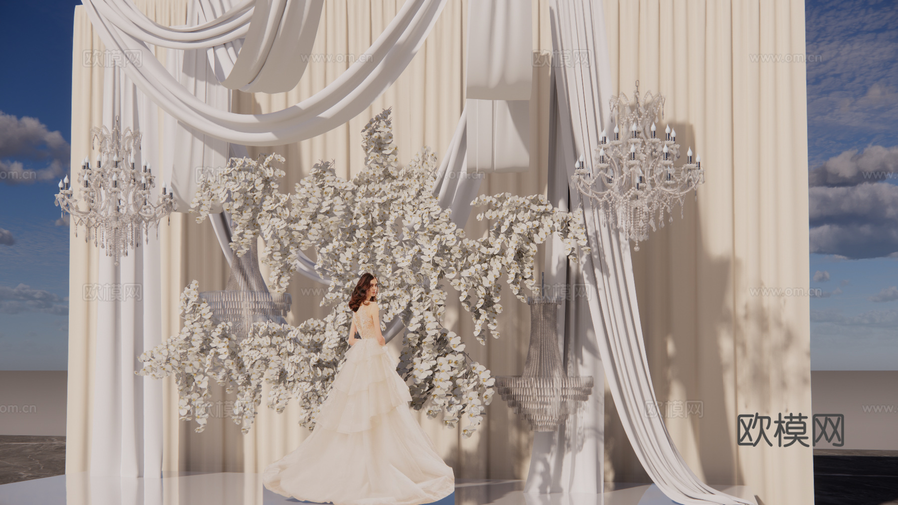 小众布幔造型婚礼美陈su模型