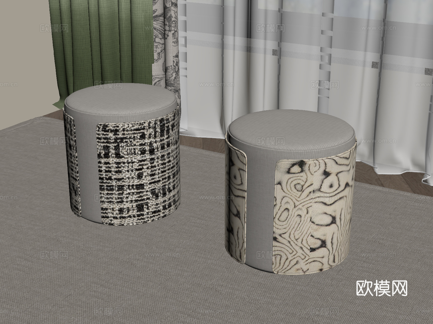现代中古风换鞋凳 沙发凳su模型