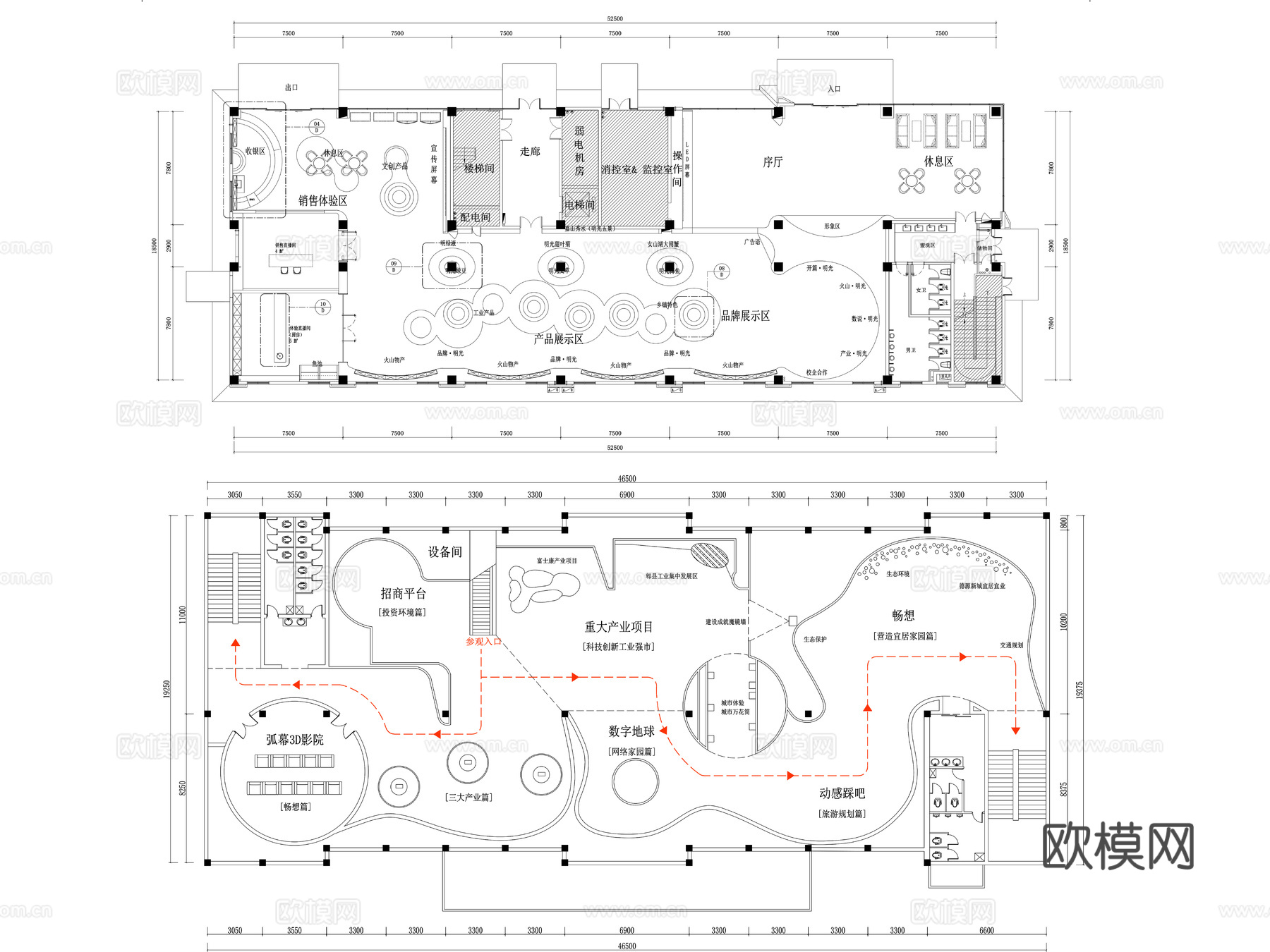 45套展厅平面图cad施工图