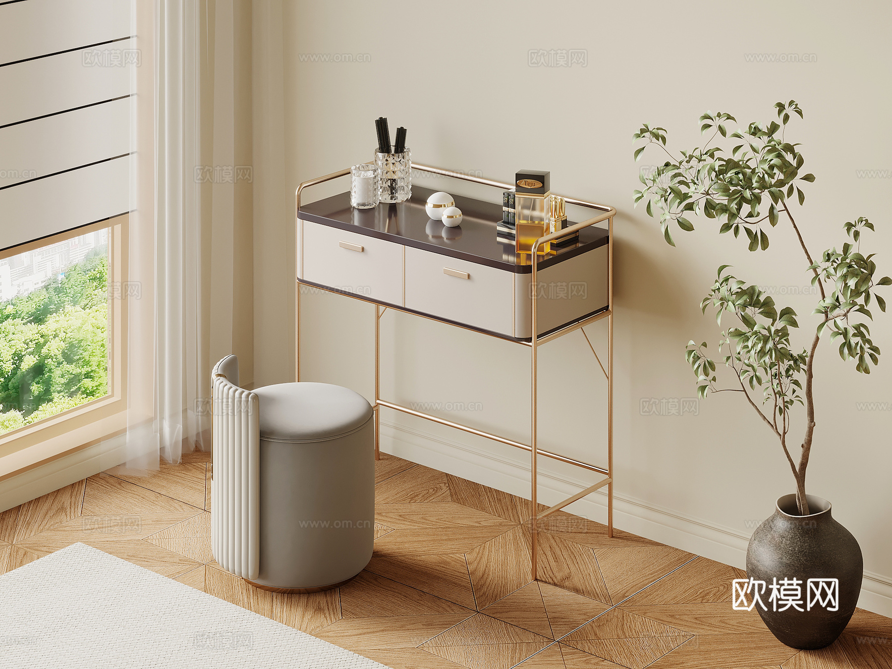 新中式梳妆台su模型