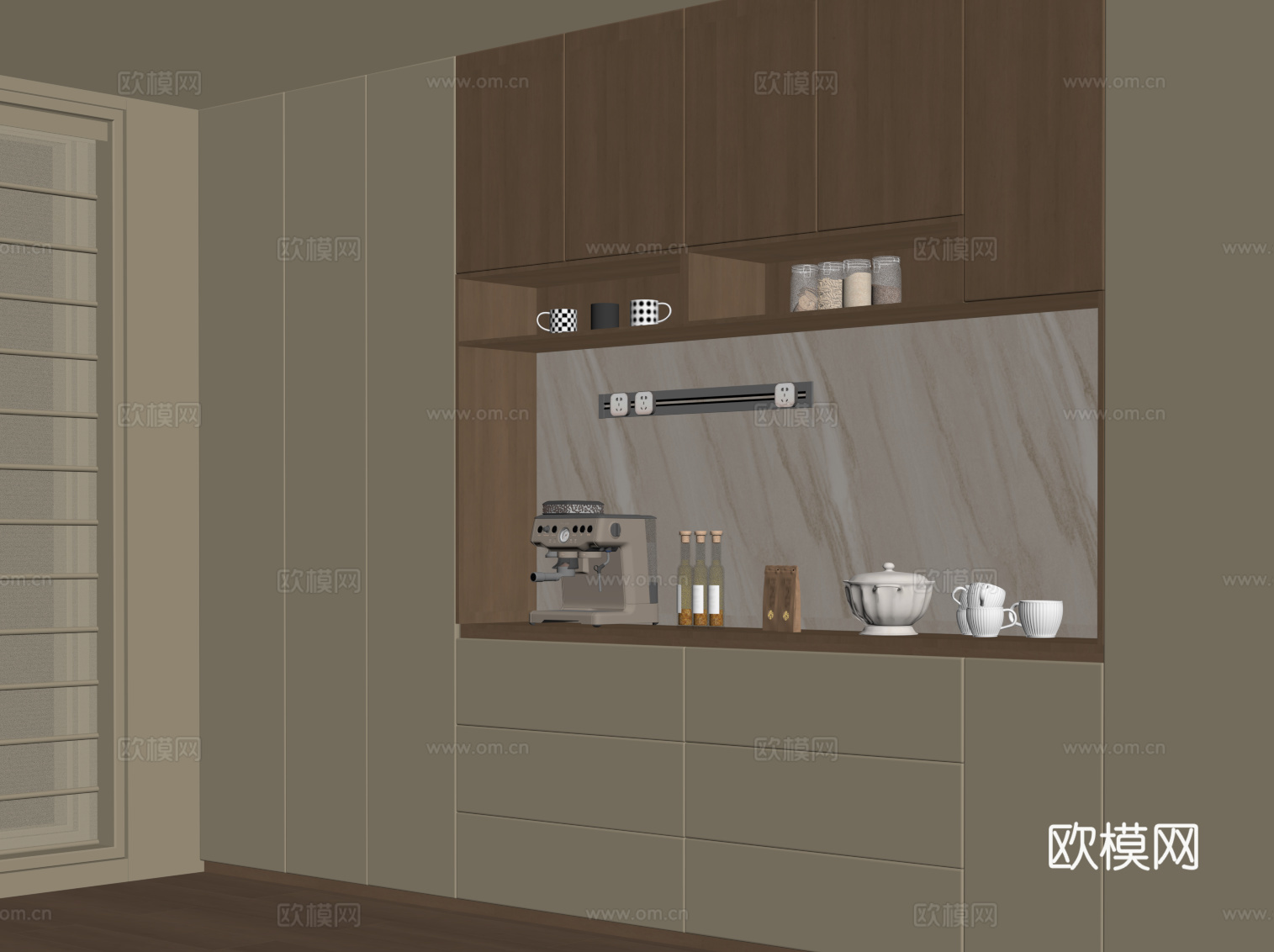 中古风餐边柜 酒柜 橱柜su模型